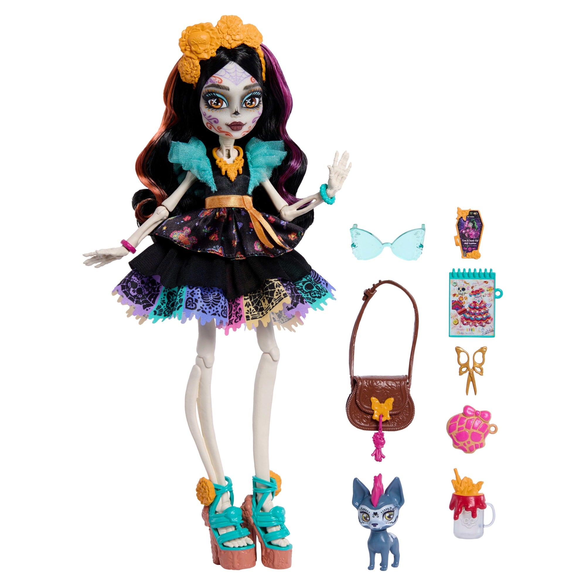 Monster High Skelita Calaveras Fashion Doll in Ruffled Dress With Pet Candelita And 7 Accessories - Image 5