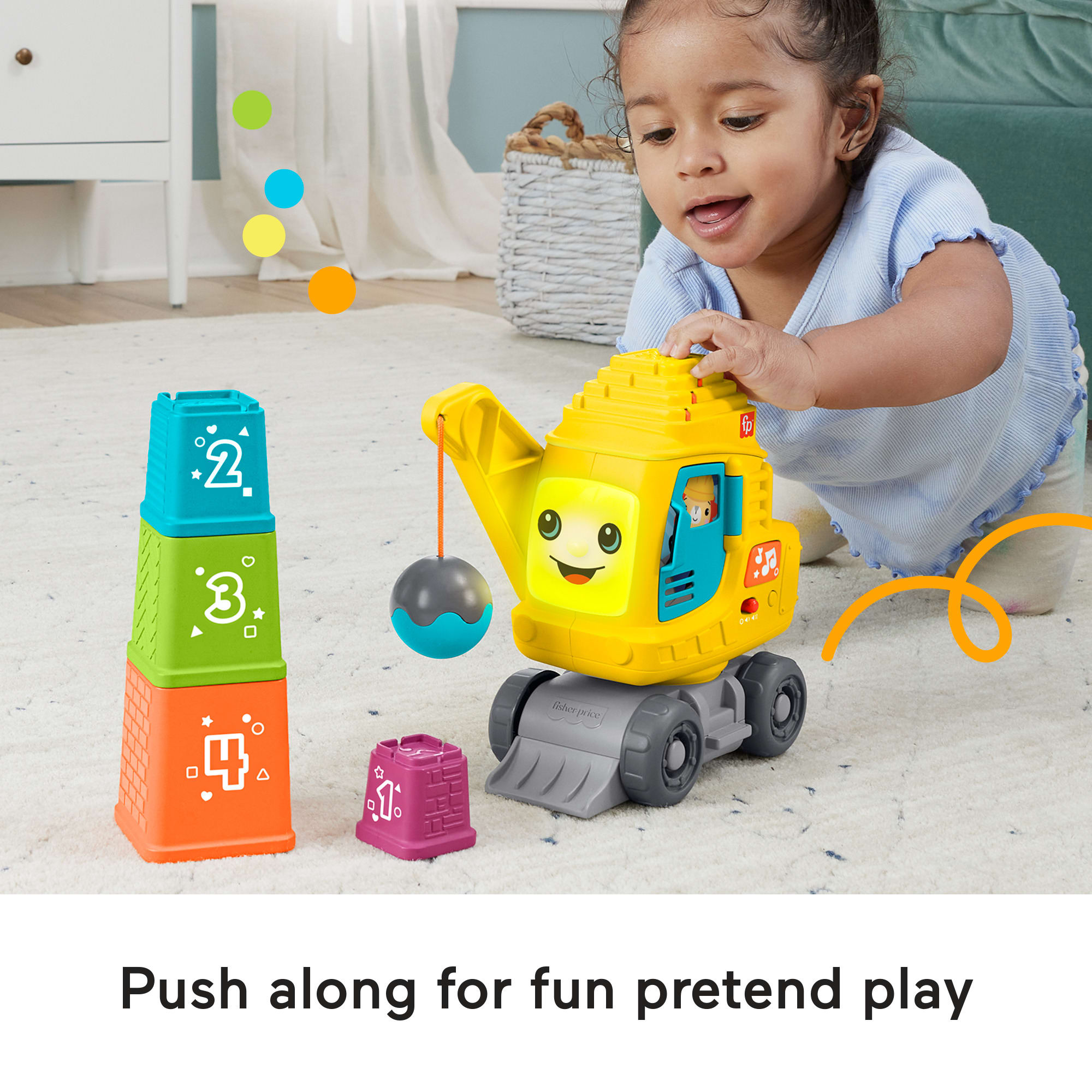 Fisher-Price Count & Stack Crane Baby & Toddler Learning Toy With Blocks. Lights & Sounds - Image 4
