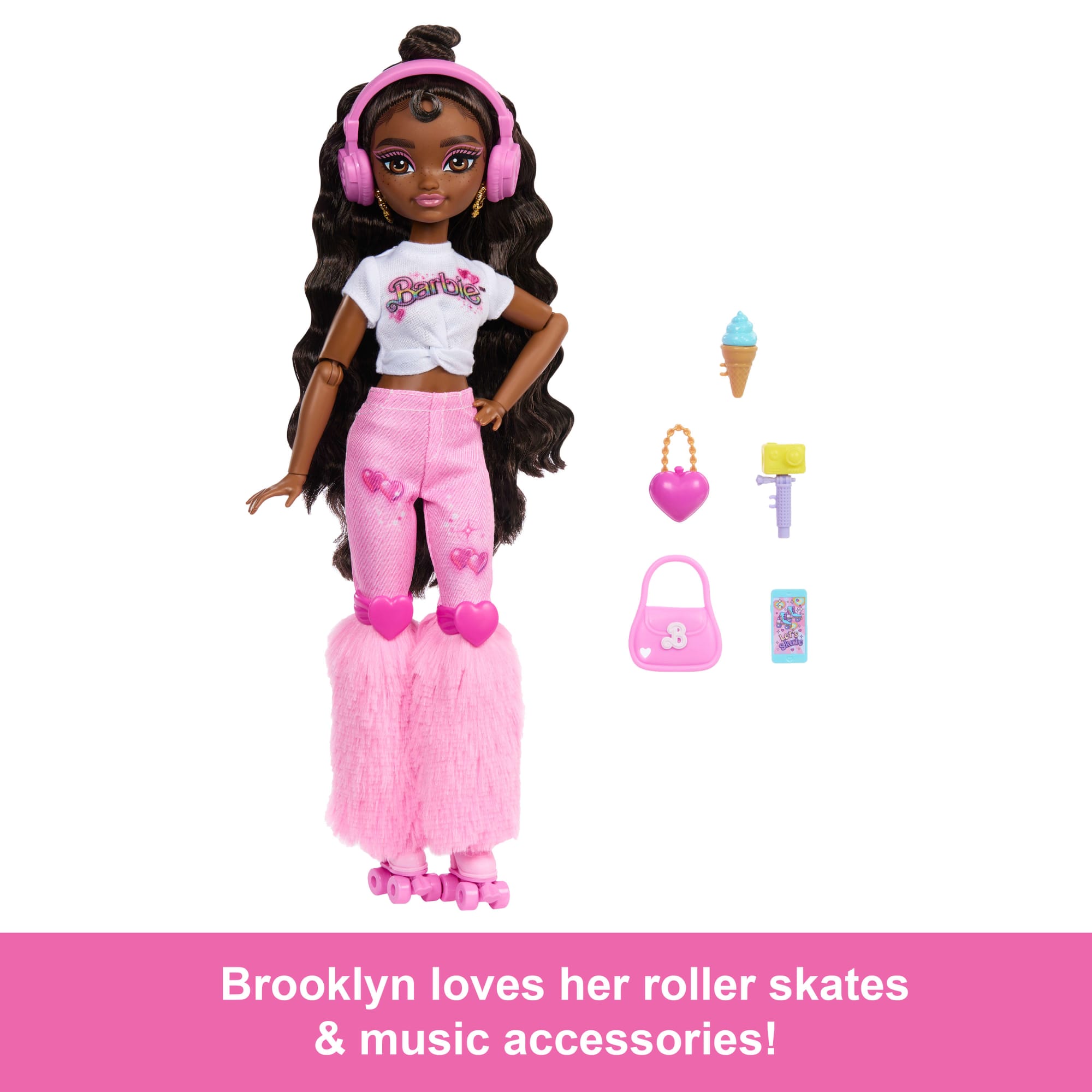 Dream Besties Barbie Brooklyn Roller Skating Fashion Doll With 9 Music & Video Themed Accessories - Image 2
