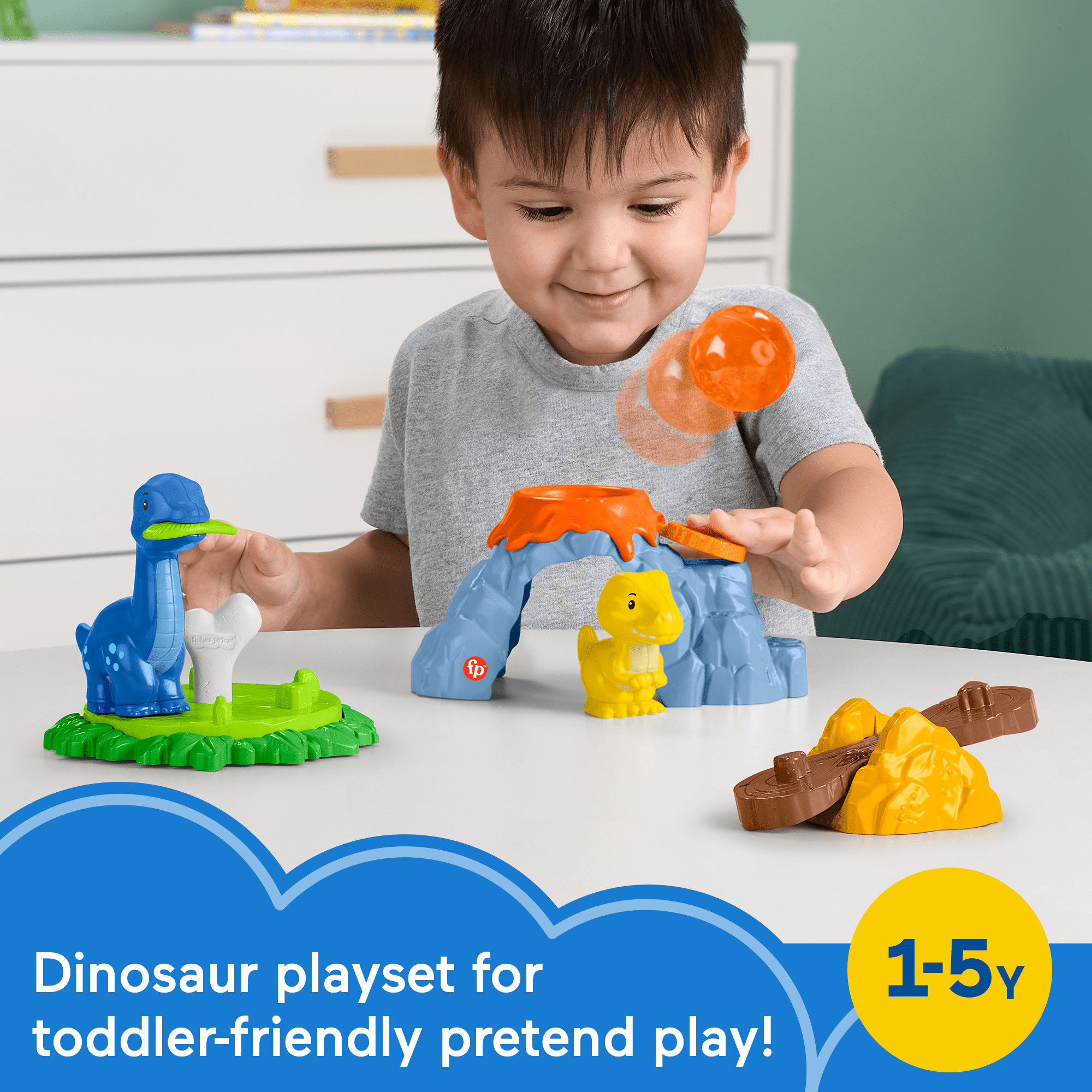 Fisher-Price Little People Spin & Play Dinosaur Playground Toddler Playset. 6 Pieces - Image 2
