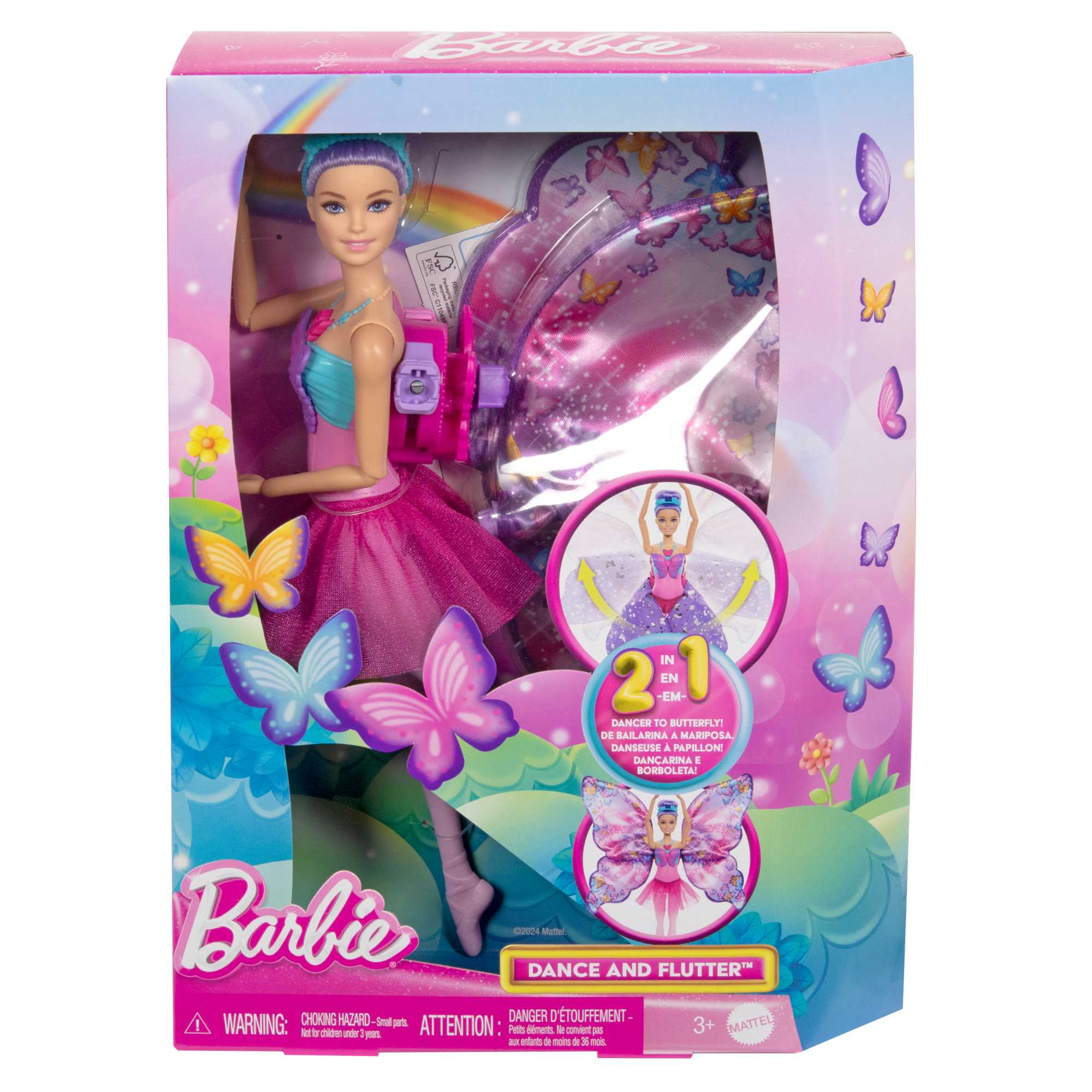 Barbie Dance And Flutter Doll With 2-in-1 Transformation From Dancer To Butterfly. Purple Hair - Image 6