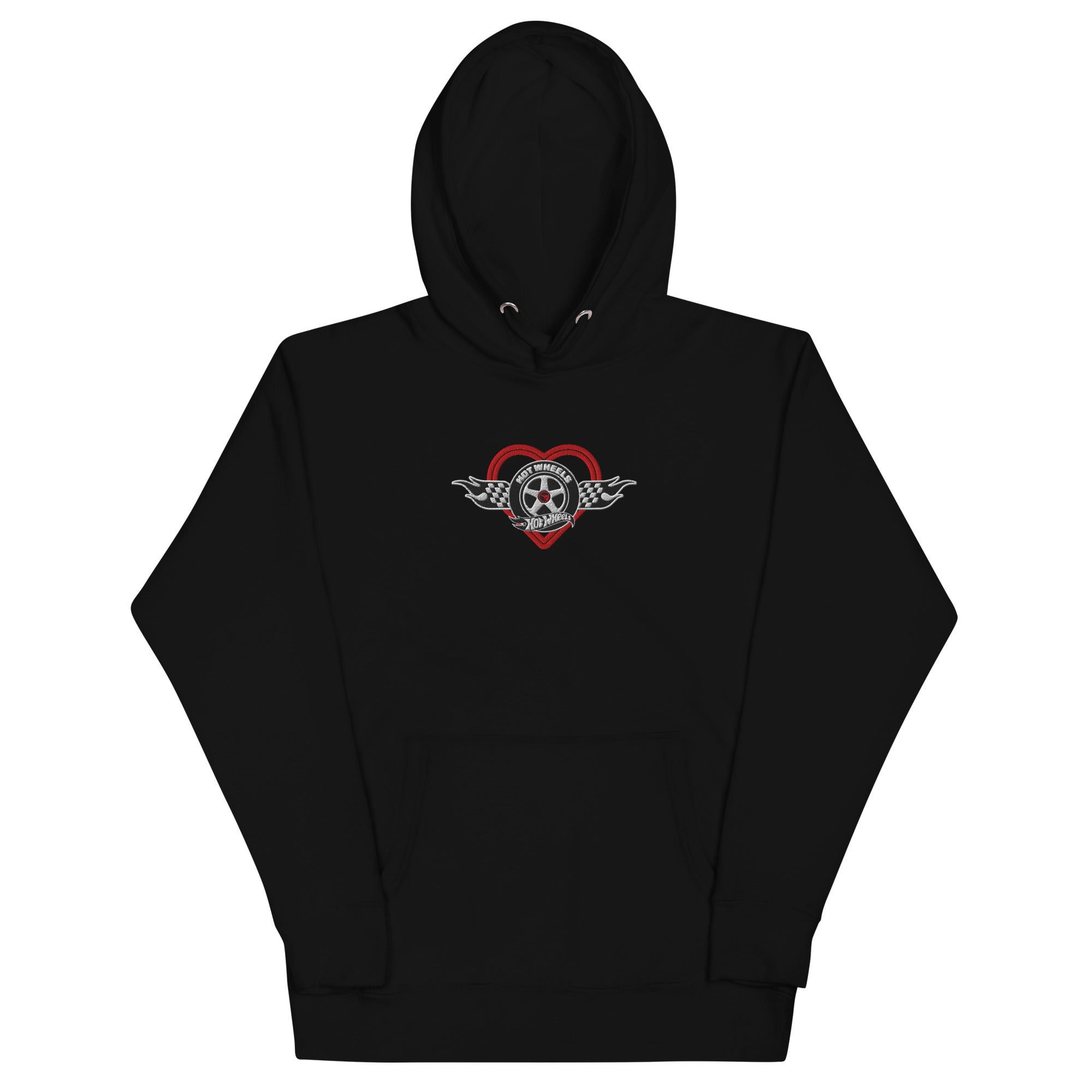 Hot Wheels Checkered Hearts Embroidered Black Hoodie