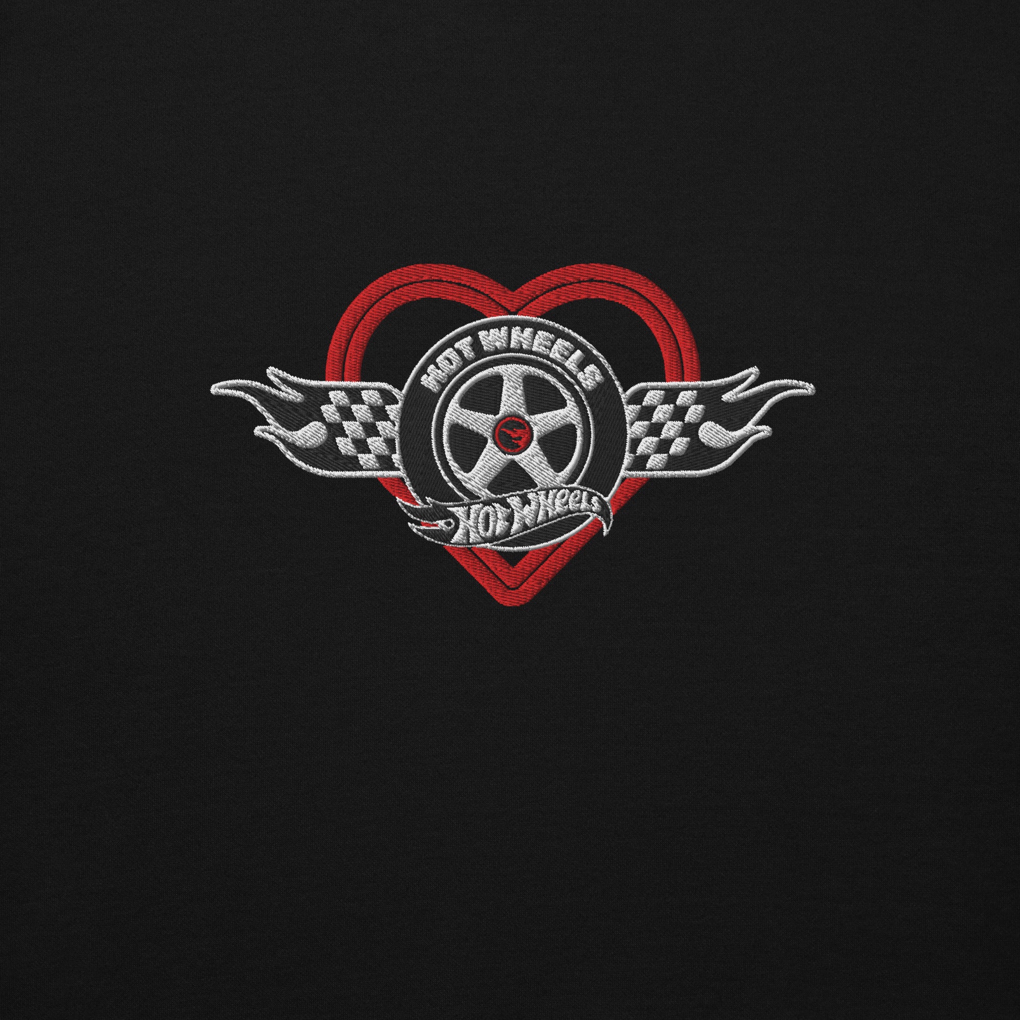 Hot Wheels Checkered Hearts Embroidered Black Hoodie - Image 2