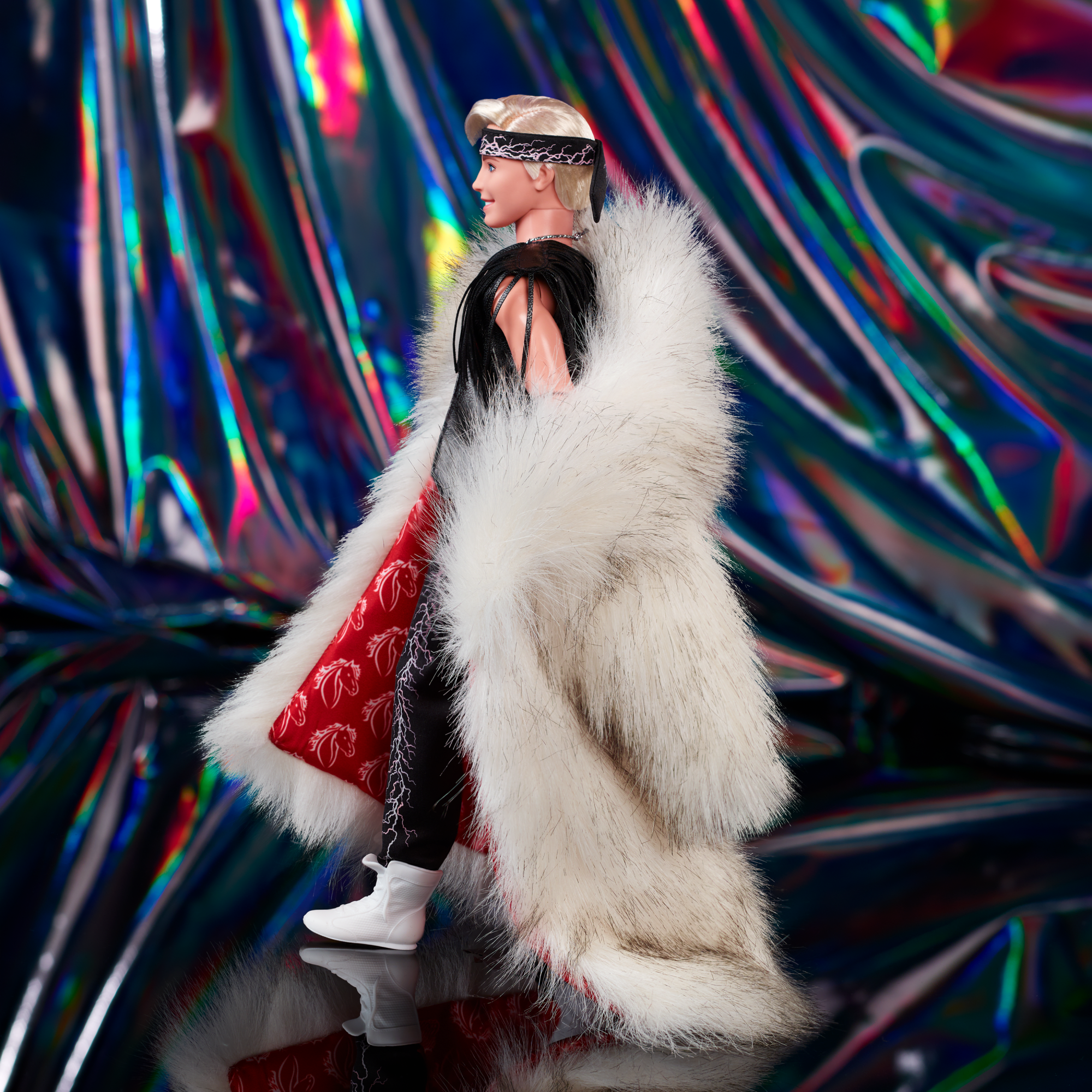 Barbie The Movie Collectible Ken Doll Wearing Faux Fur Coat And Black Fringe Vest - Image 6