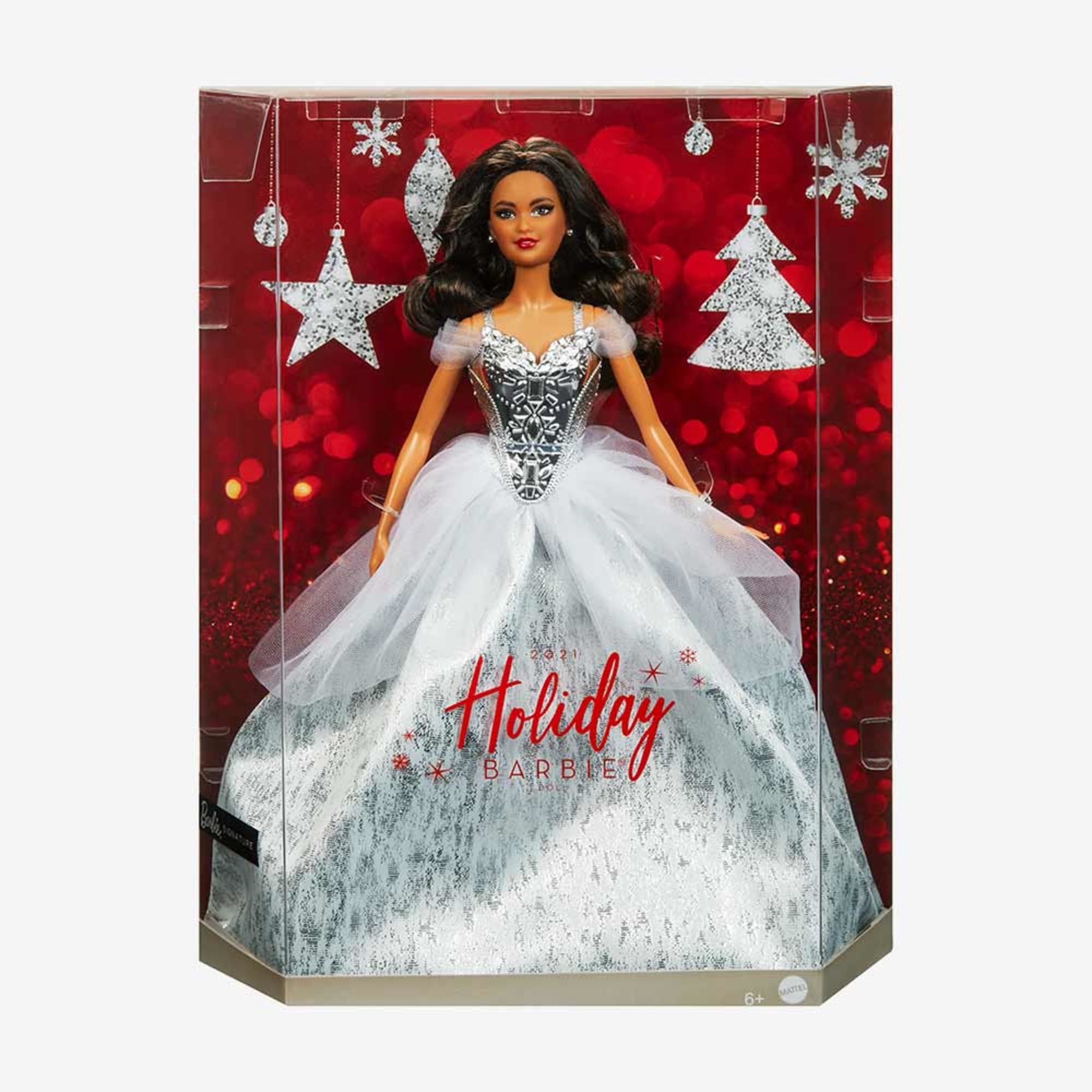 2021 Holiday Barbie Doll. Brunette Curly Hair - Image 7