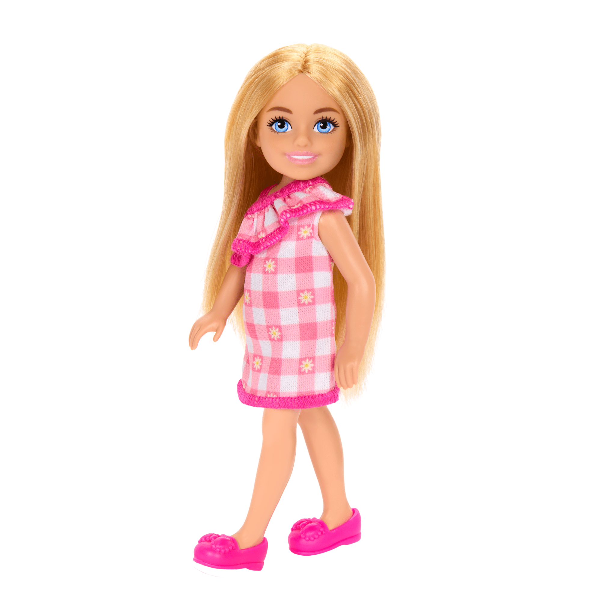Barbie Chelsea Doll. Small Doll Wearing Removable Checked Dress With Blonde Hair & Blue Eyes - Image 5