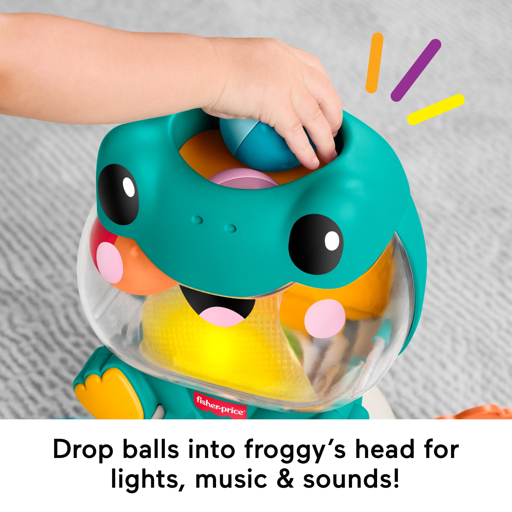 Fisher-Price Light-Up & Roll Frog Musical Ball Drop Activity Toy For Baby & Toddler. 3 Balls - Image 3