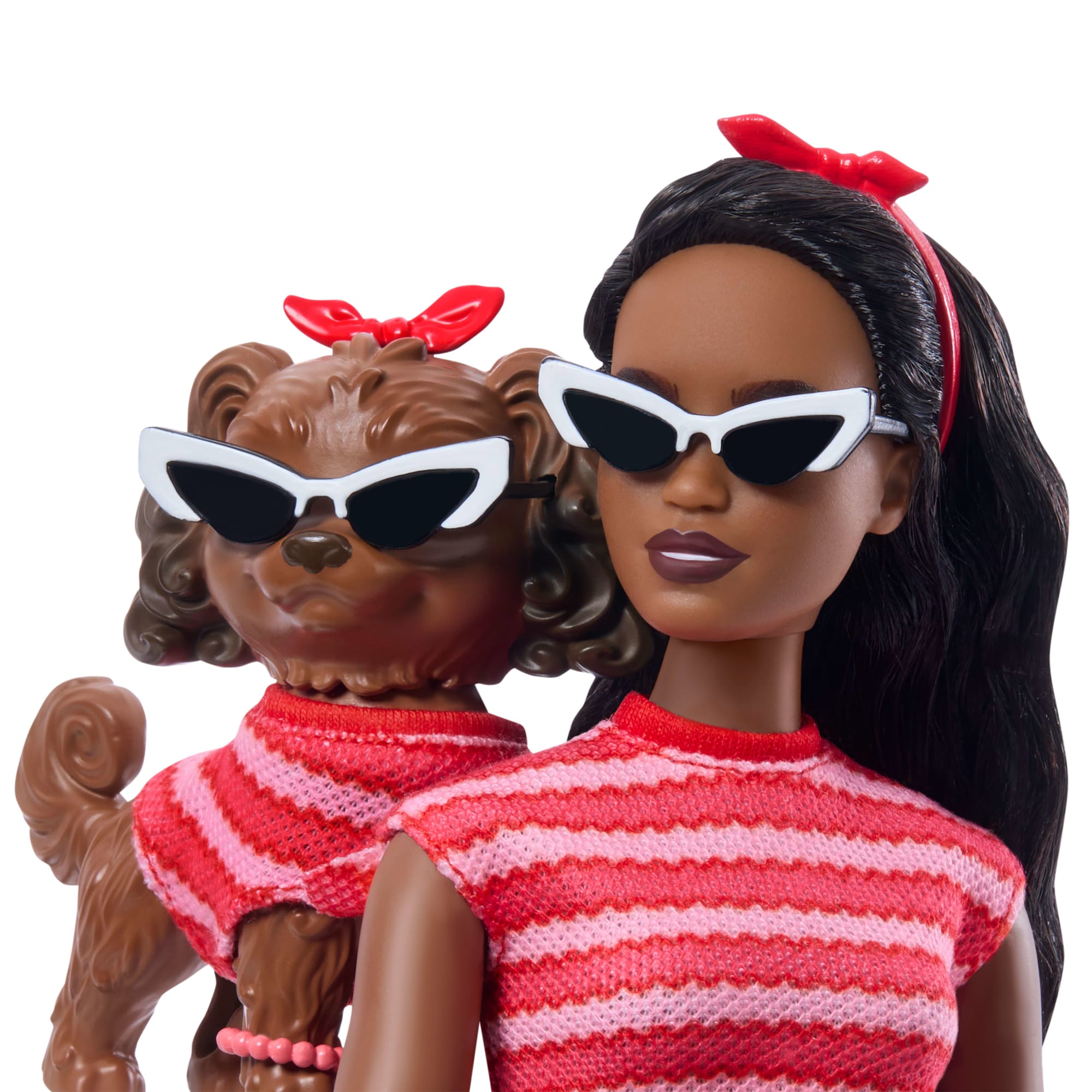 Barbie Twinning Looks Fashion Doll With Pet Dog. Matching Red Clothes & Accessories. Black Hair - Image 3