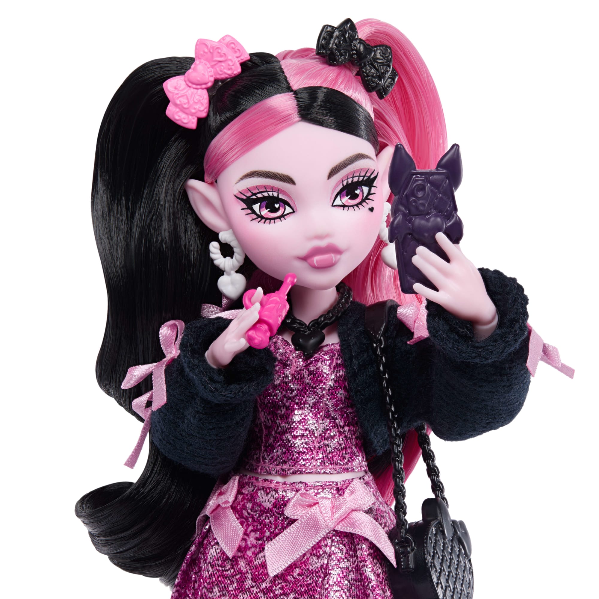 Monster High Draculaura Fashion Doll in Bow Dress With Pet Bat Count Fabulous And 7 Accessories - Image 3