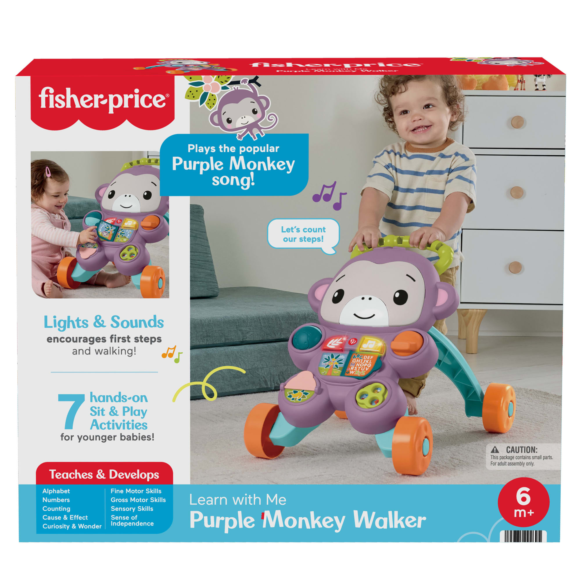 Fisher-Price Learn With Me Purple Monkey Walker Baby Learning Toy With Music & Lights - Image 6