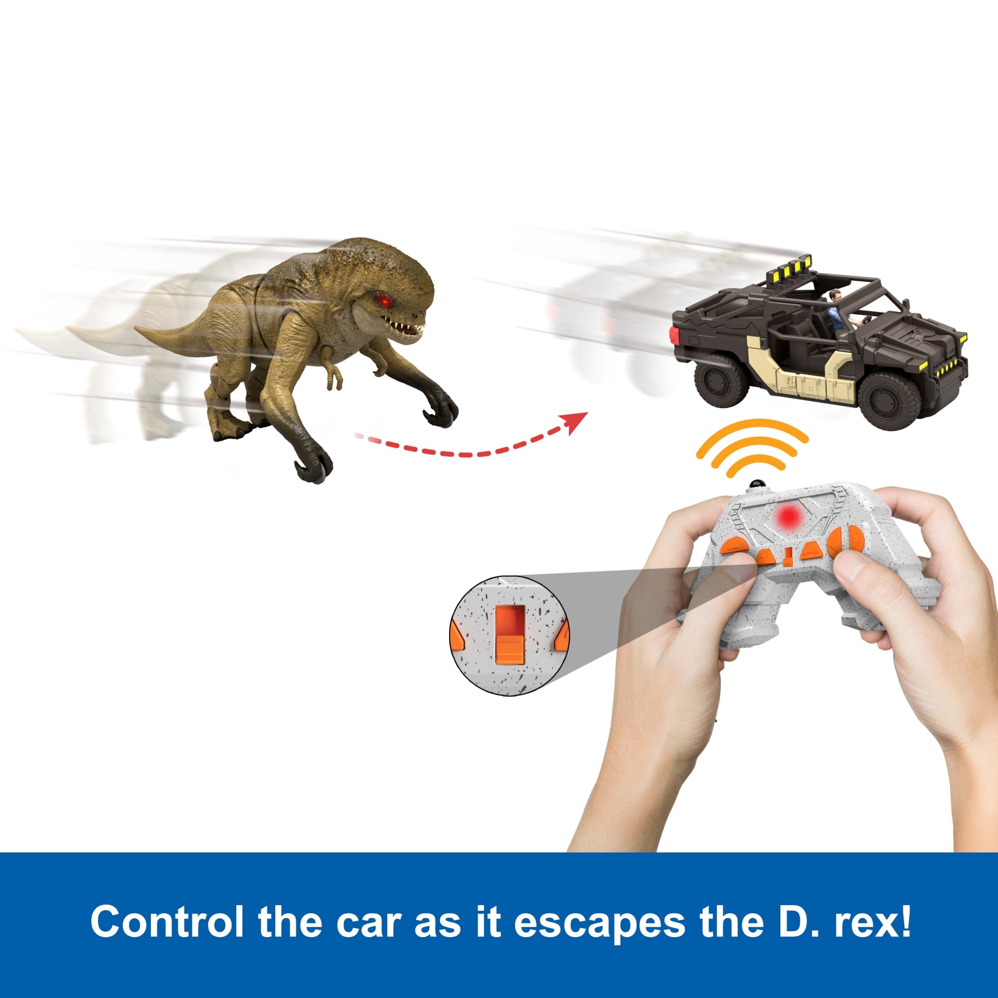 Jurassic World Rebirth Track N Chomp Distortus Rex & Vehicle. Remote Control. Lights & Growl & Chomp - Image 4