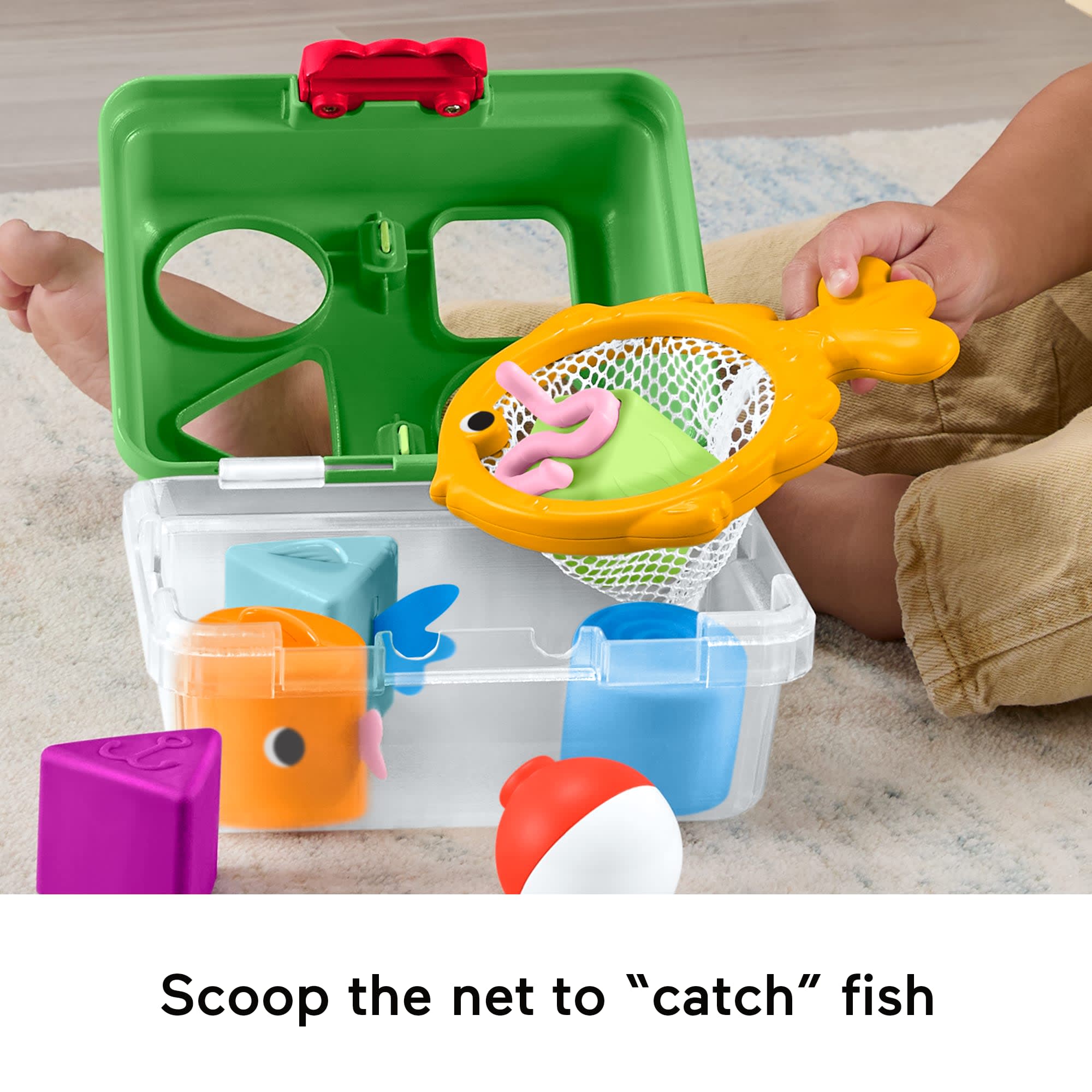Fisher-Price Friendship Forest Sort & Store Tackle Box Baby Toy With 6 Shape Blocks & Fishing Net - Image 4