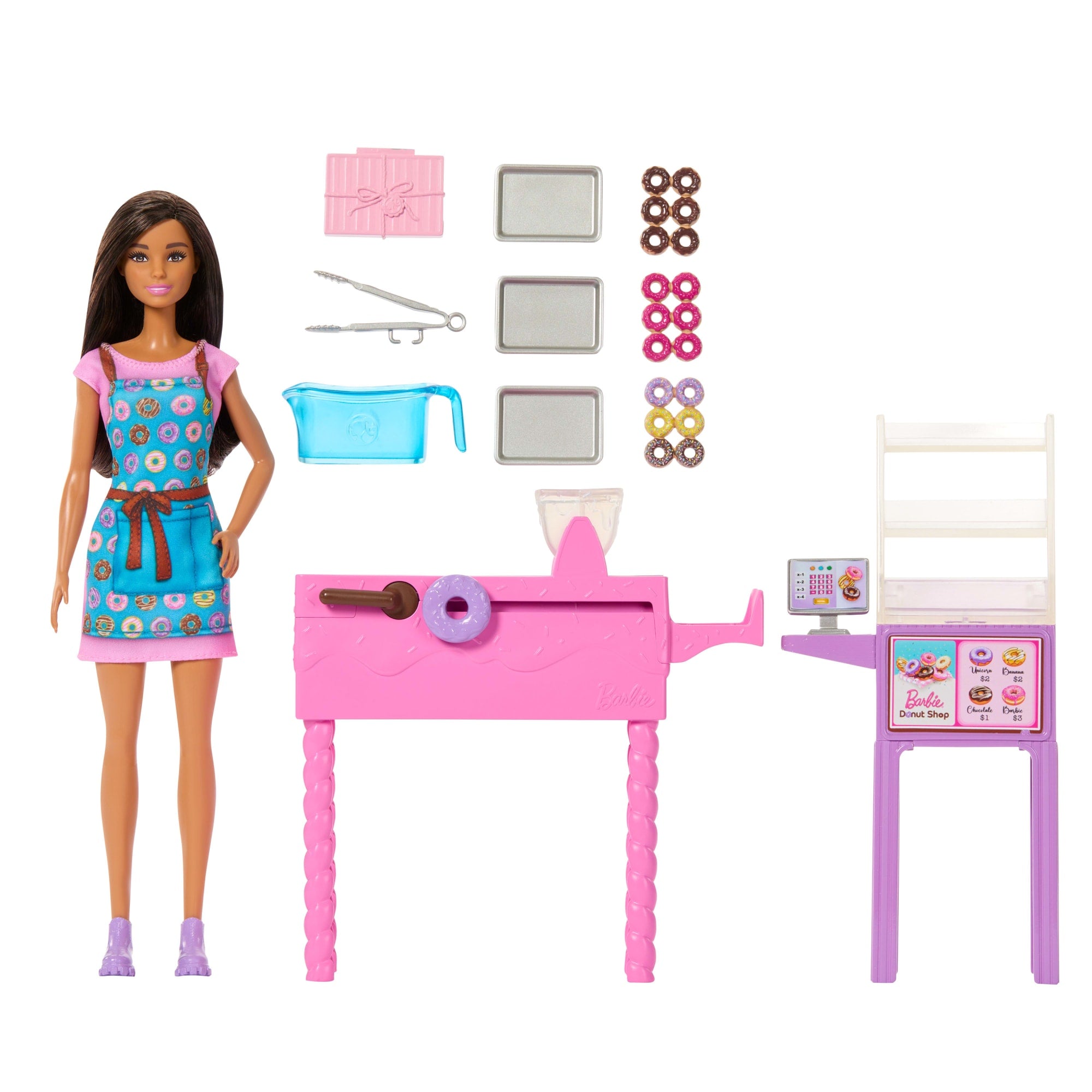 Barbie Careers Donut Shop Playset With Fashion Doll. Conveyor Belt. Accessories & Color-Change