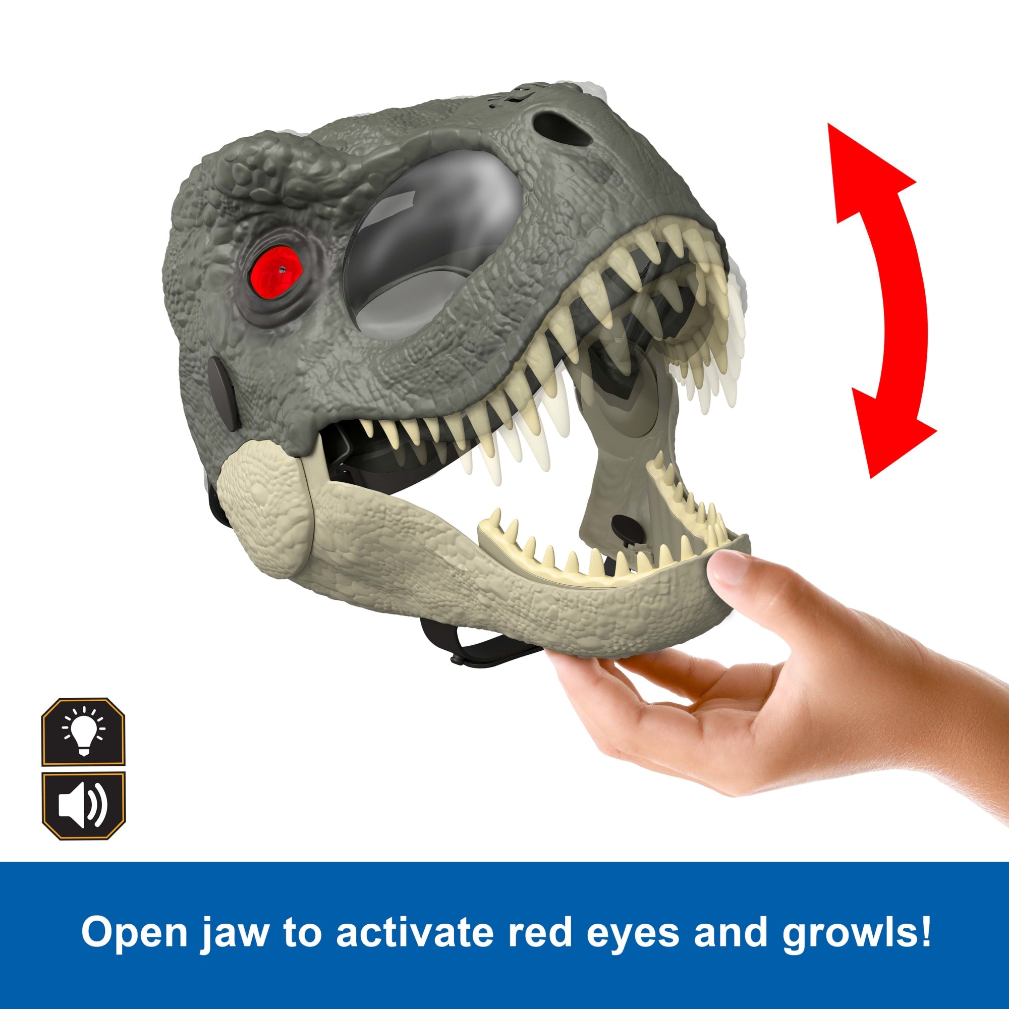 Jurassic World Rebirth T-Rex Rage N Roar Mask With Led Light Up Eyes Feature. 3 Level Effects - Image 3
