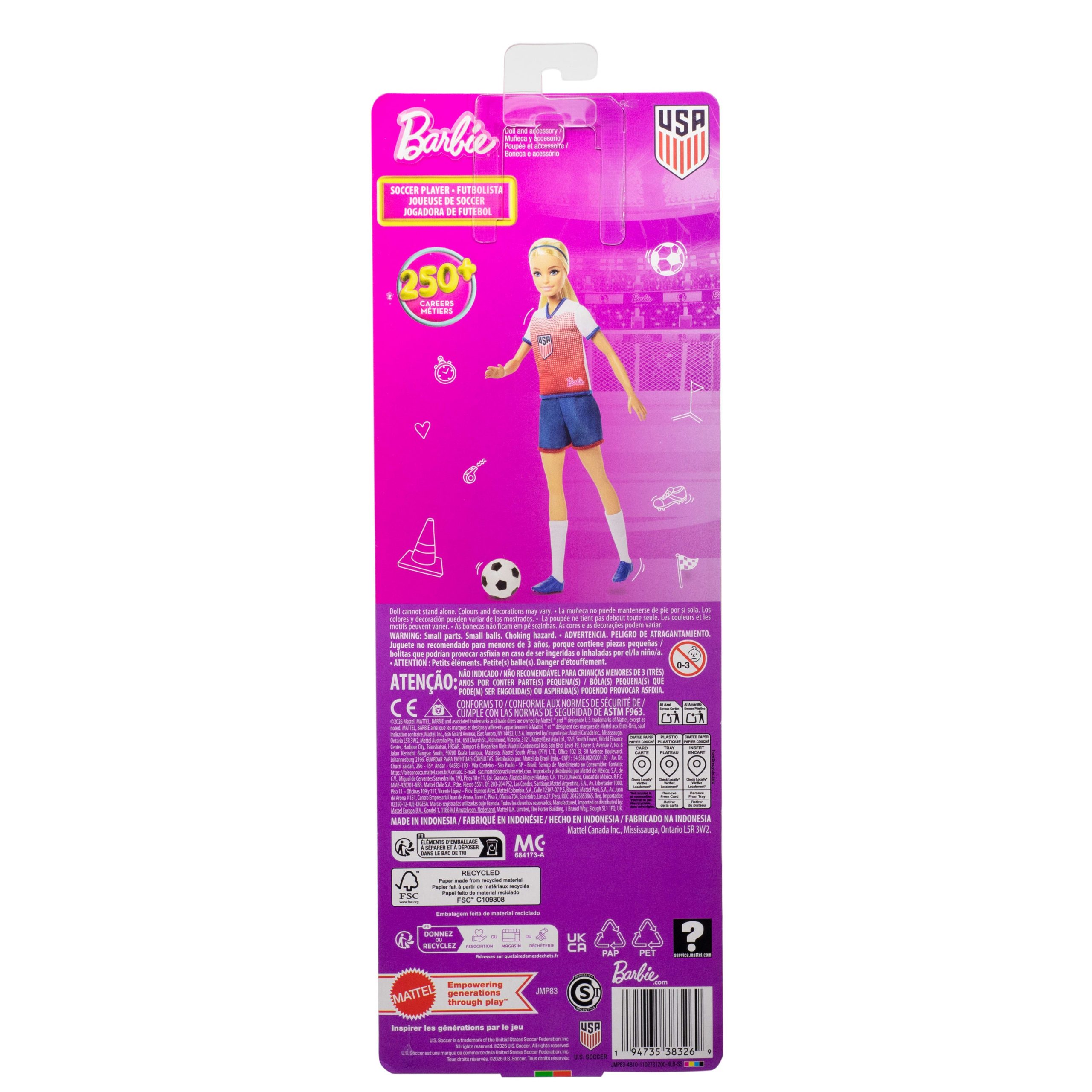 Barbie Careers Ussf Soccer Fashion Doll Dressed in Removable Sport-Themed Outfit - Image 6