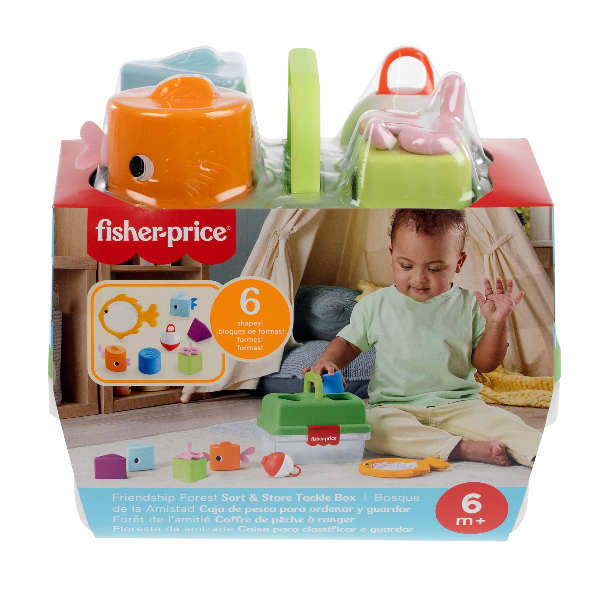 Fisher-Price Friendship Forest Sort & Store Tackle Box Baby Toy With 6 Shape Blocks & Fishing Net - Image 6
