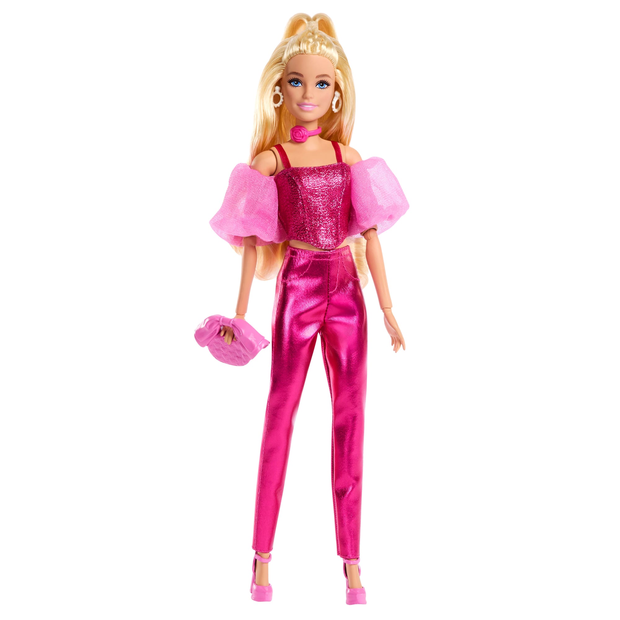 Barbie Deluxe Style Fashion Doll #5 in Metallic Pink Outfit With Corset Top And Accessories. Blonde