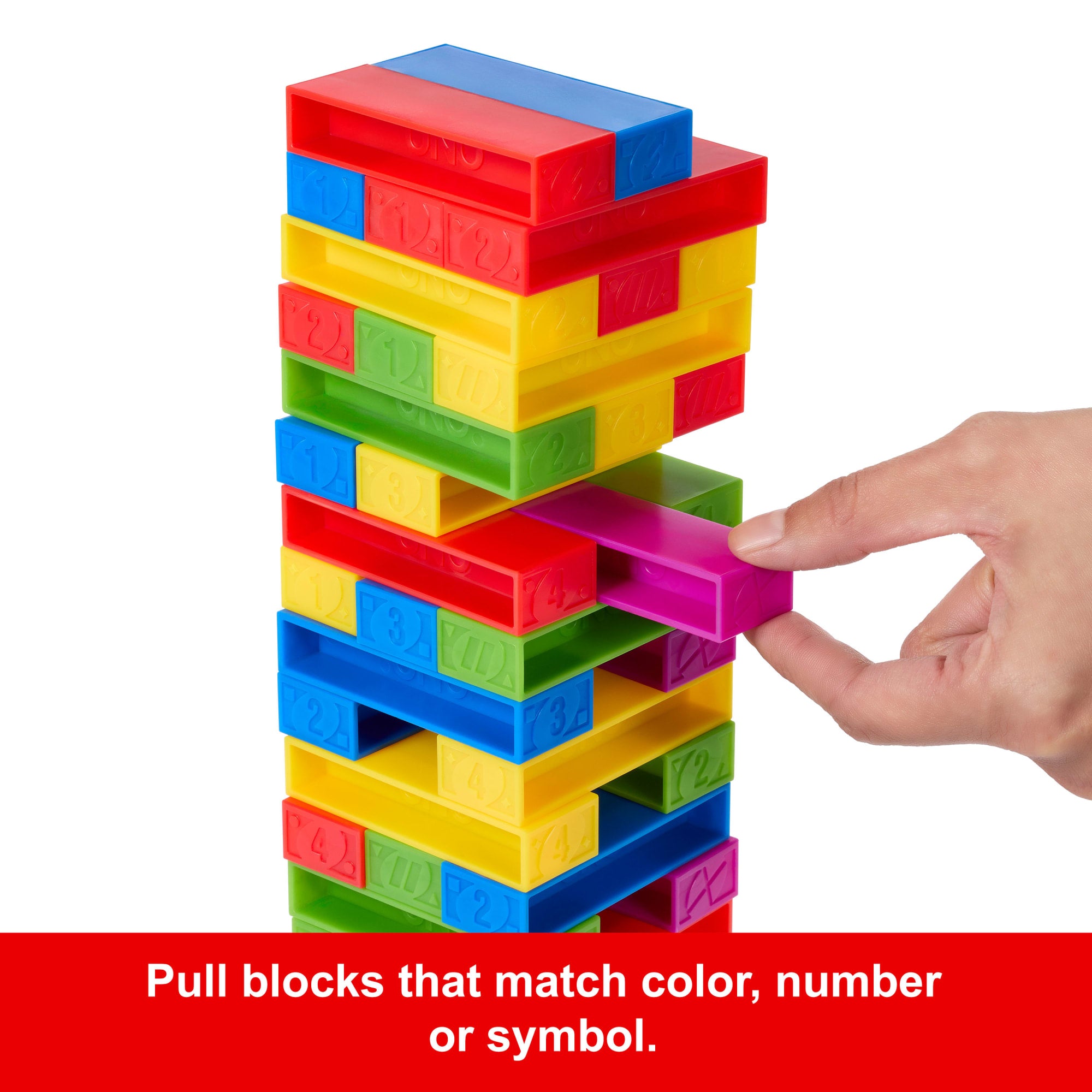 UNO Stacko Game For Kids & Family With 45 Colored Stacking Blocks & Tray - Image 4