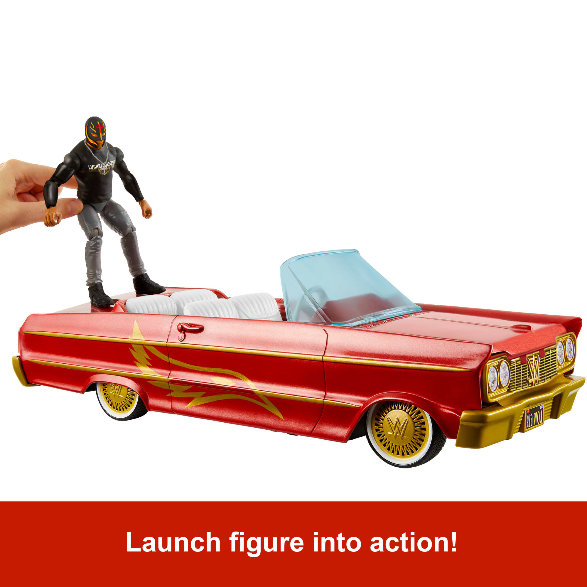 WWE Lucha Low Rider Vehicle Set With Rey Mysterio Main Event Action Figure & Toy Car - Image 3