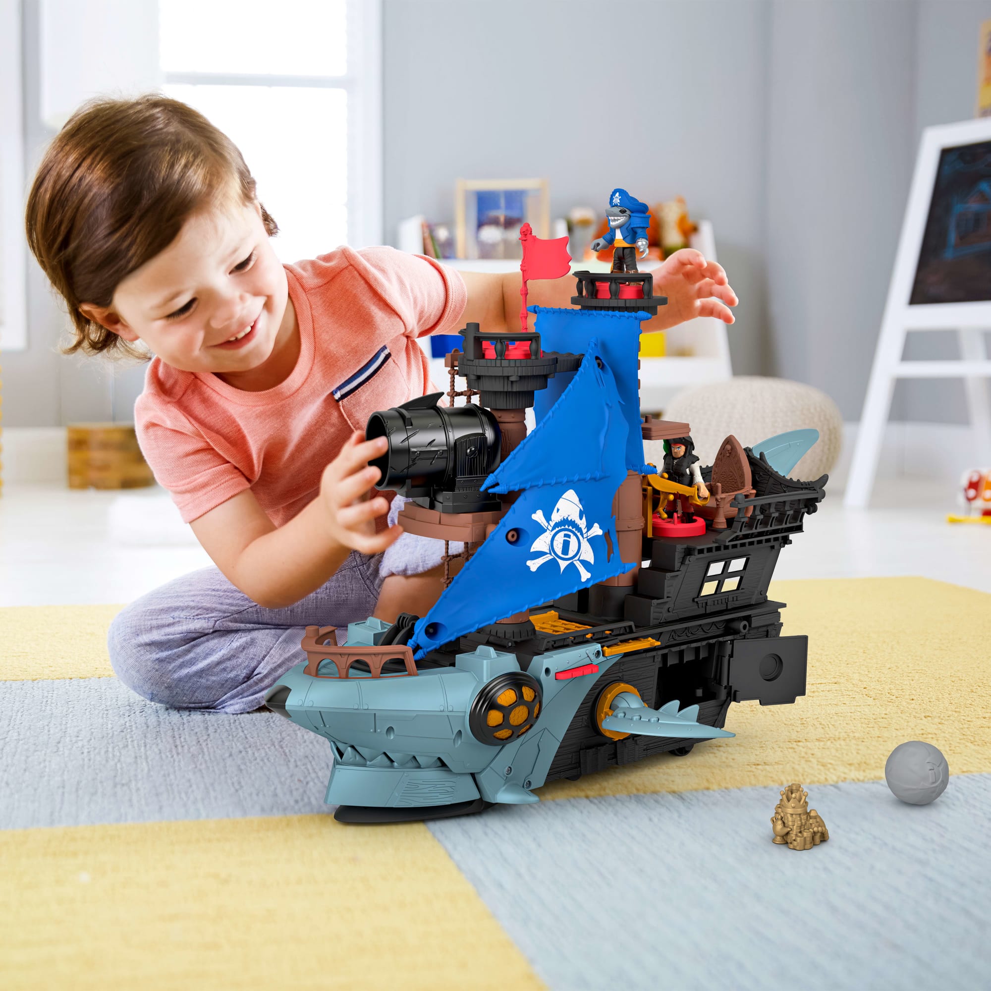 Coffret de Jeu Bateau-Pirate Requin Imaginext Avec 2 Figurines Articulées. Bateau Jouet et Accessoires - Image 2
