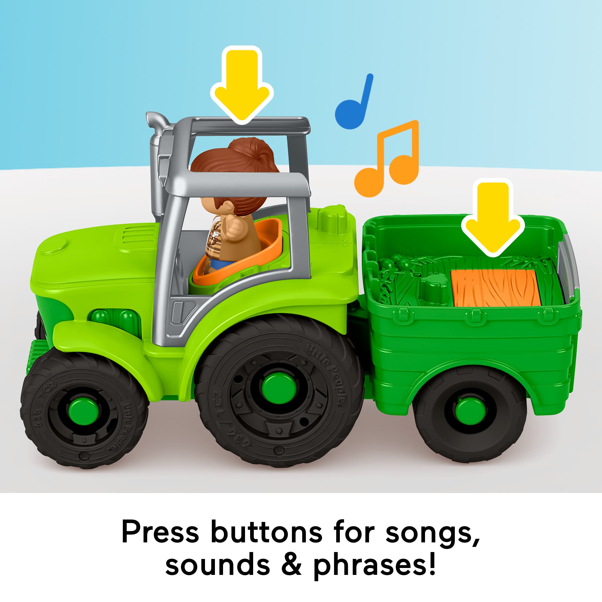 Fisher-Price Little People Push & Play Tractor. Musical Toy Farm Vehicle & 2 Figures For Toddlers - Image 3