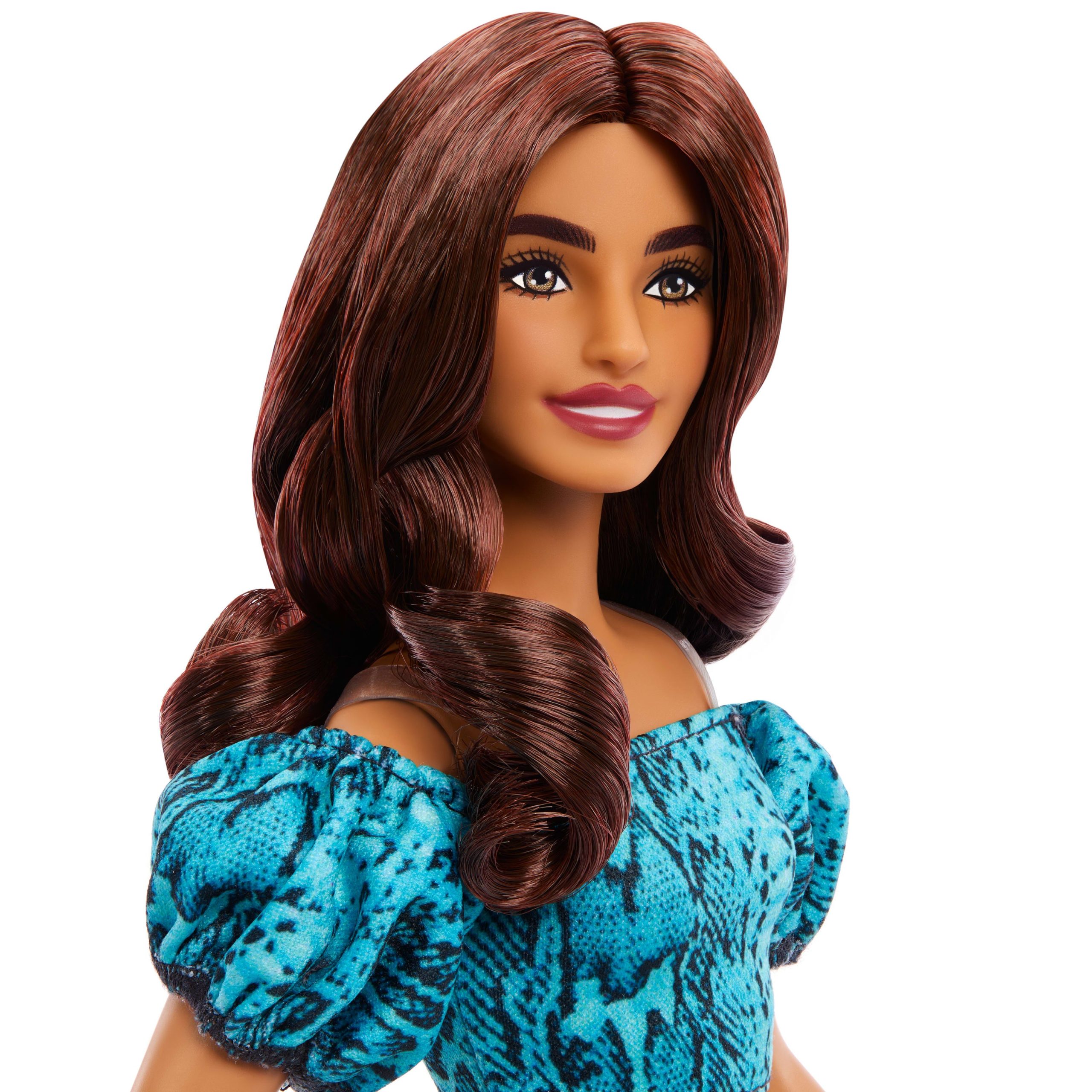 Barbie Fashionistas Style Doll #250 in Turquoise Snake Print Skirt. Turquoise Snake Print Top. Brown Hair - Image 3