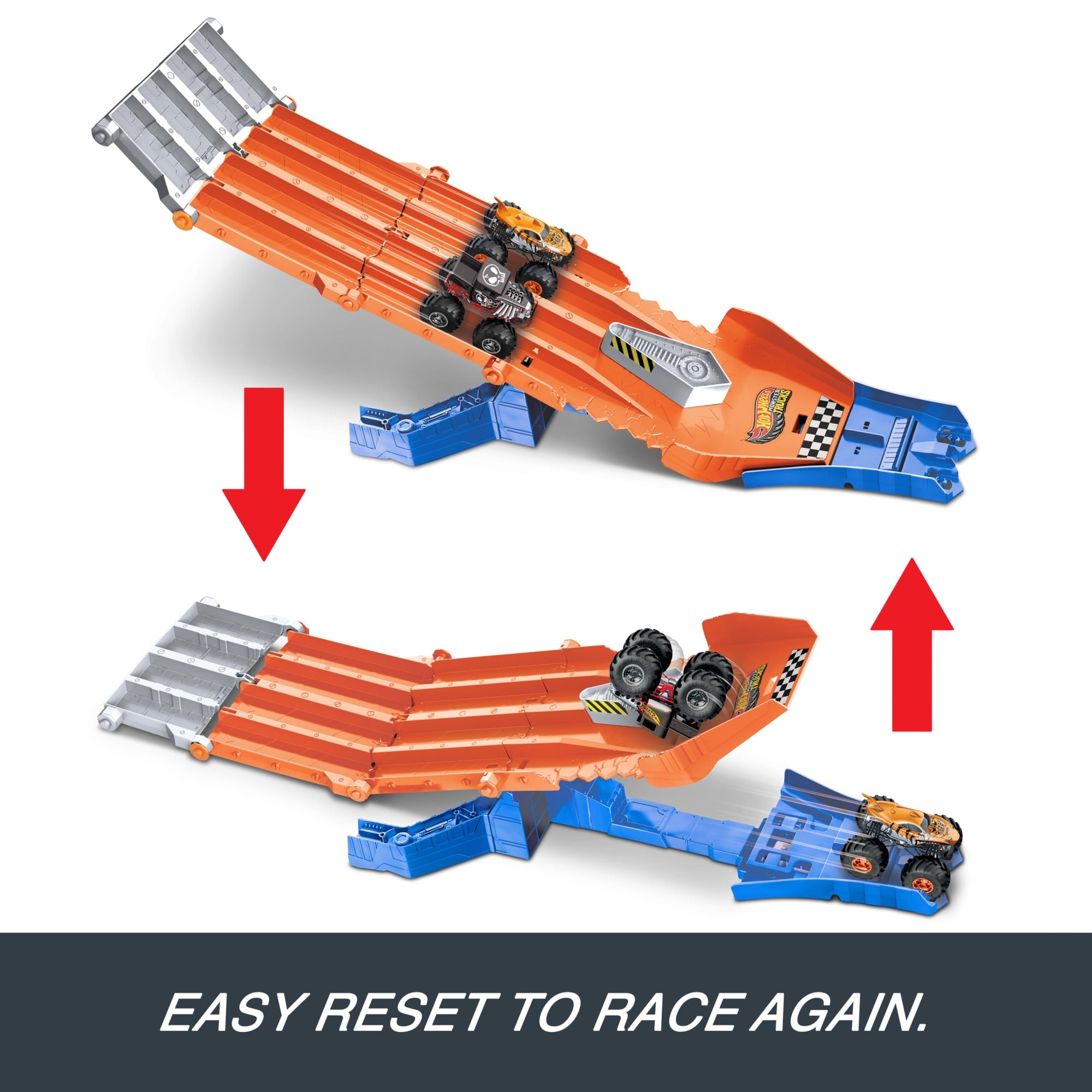 Hot Wheels Monster Trucks Sharks vs Dinos Racedown Destruction Track Set & 2 1:64 Scale Toy Trucks - Image 5