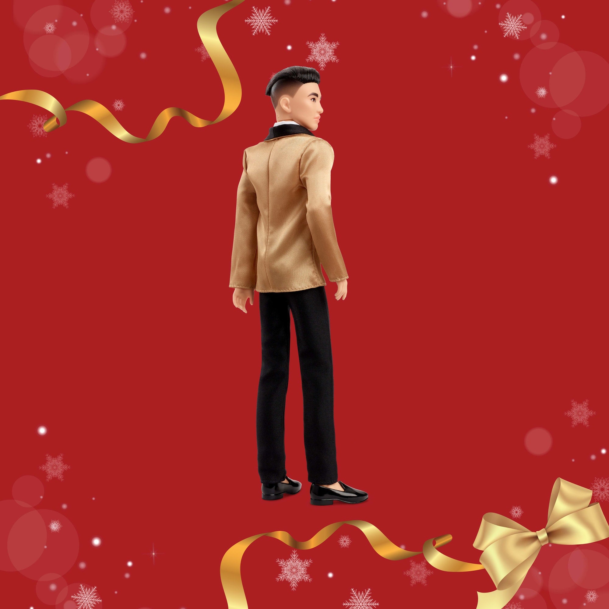 Barbie Signature 2025 Holiday Black Hair Ken Collectible Fashion Doll Wearing Full Suit With Golden Jacket - Image 5