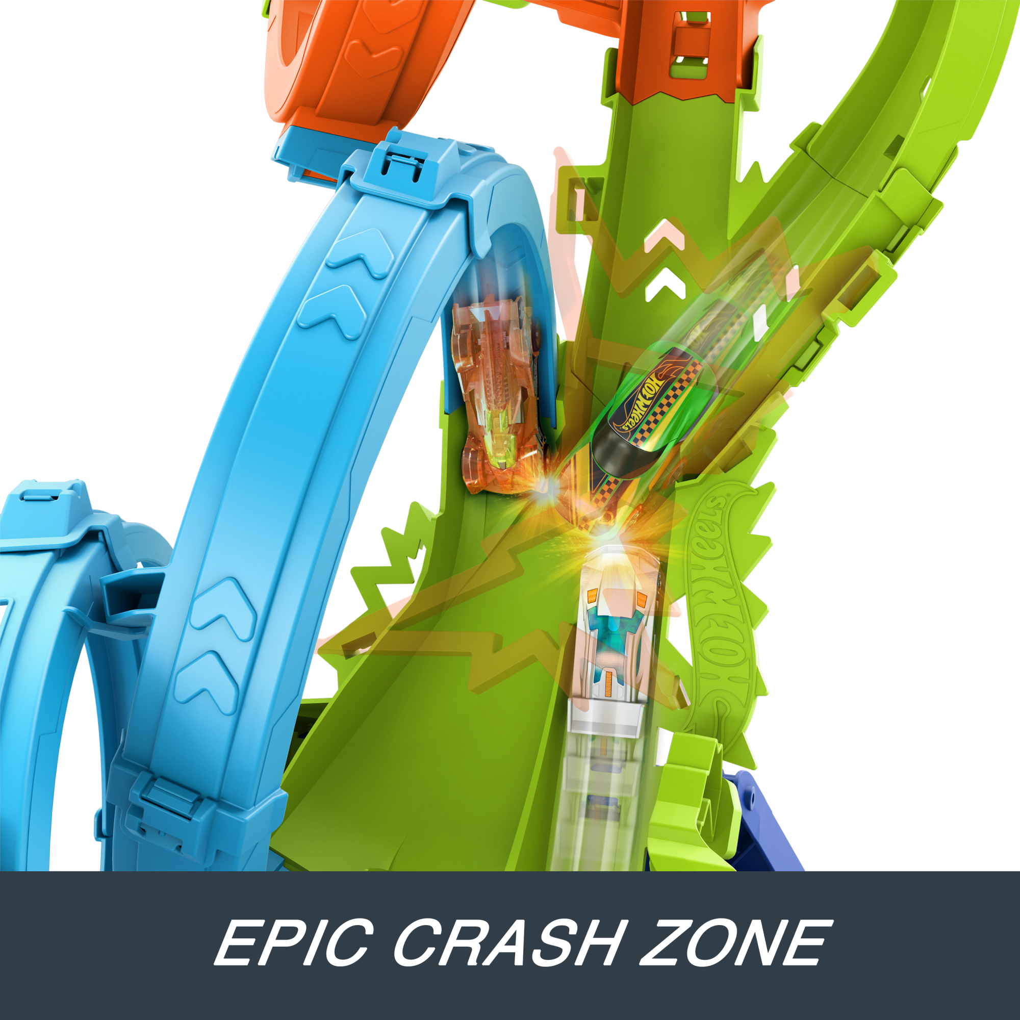 Hot Wheels Action 4-Loop Crash Out Track Set With Motorized Booster & 1:64 Scale Toy Car - Image 4