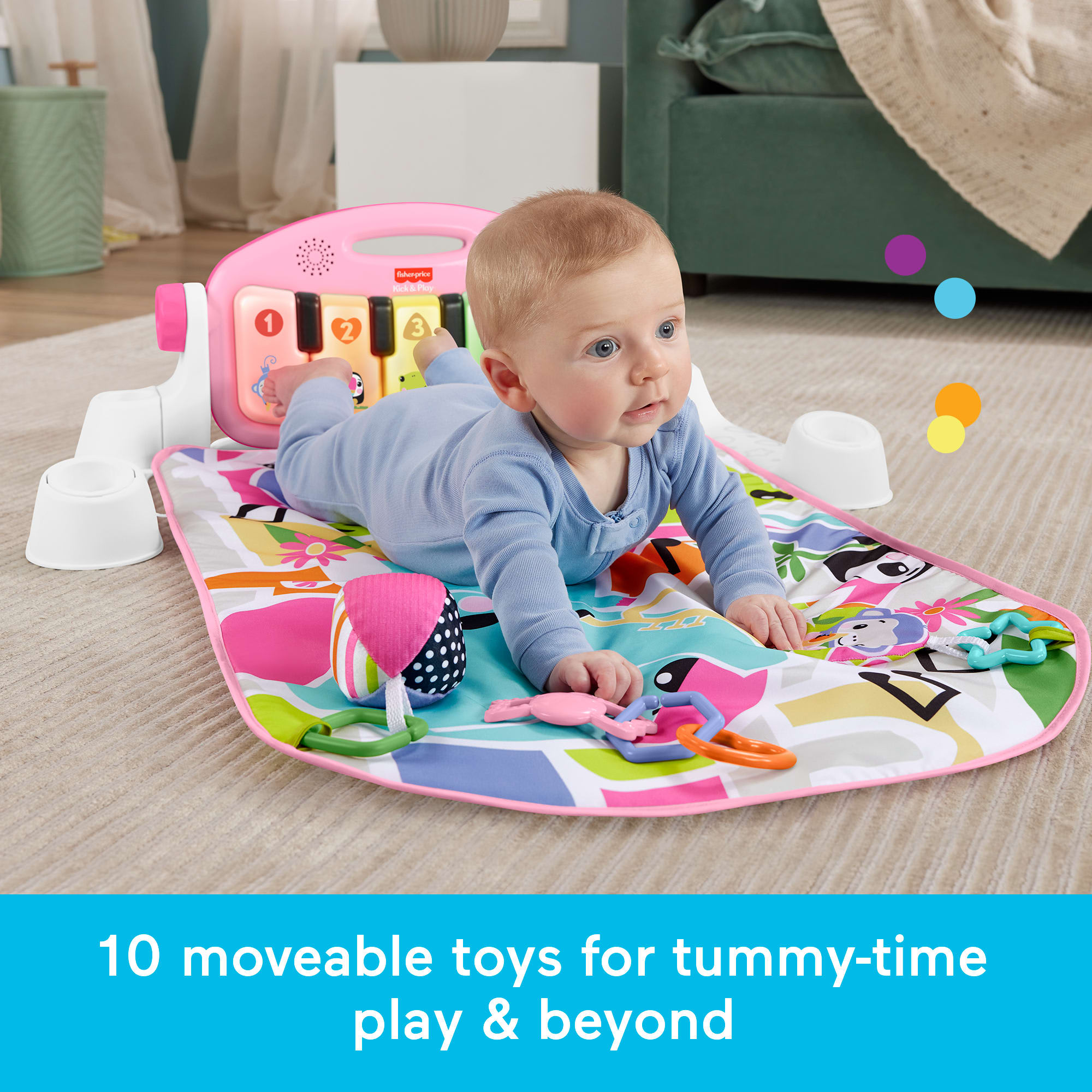 Fisher-Price Glow And Grow Kick & Play Piano Gym Baby Playmat With Musical Learning Toy. Pink - Image 3