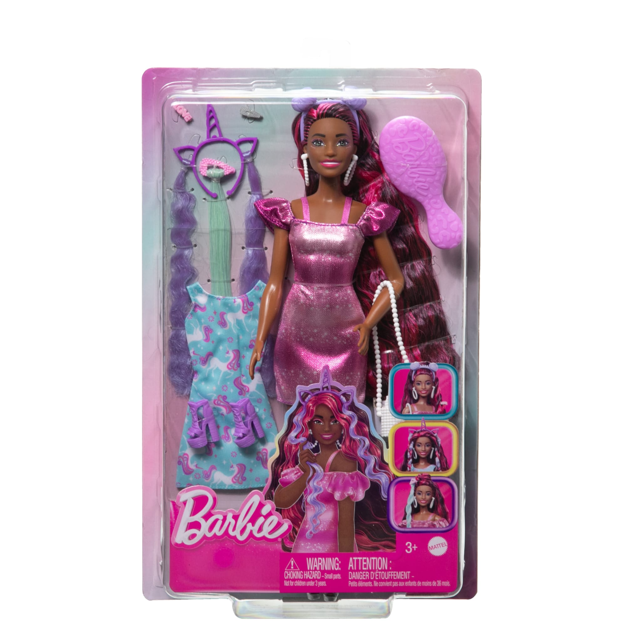 Barbie Fun & Fancy Hair Doll With Extra-Long Colorful Black Hair And Styling Accessories - Image 6