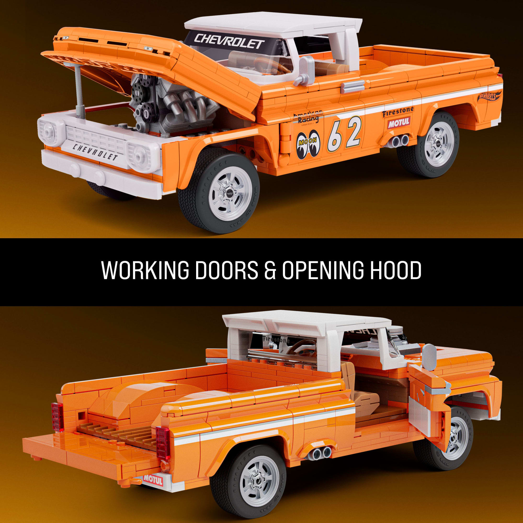 Mattel Brick Shop Hot Wheels Custom '62 Chevy Pickup Building Toy Kit (858 Pieces). For Collectors - Image 6