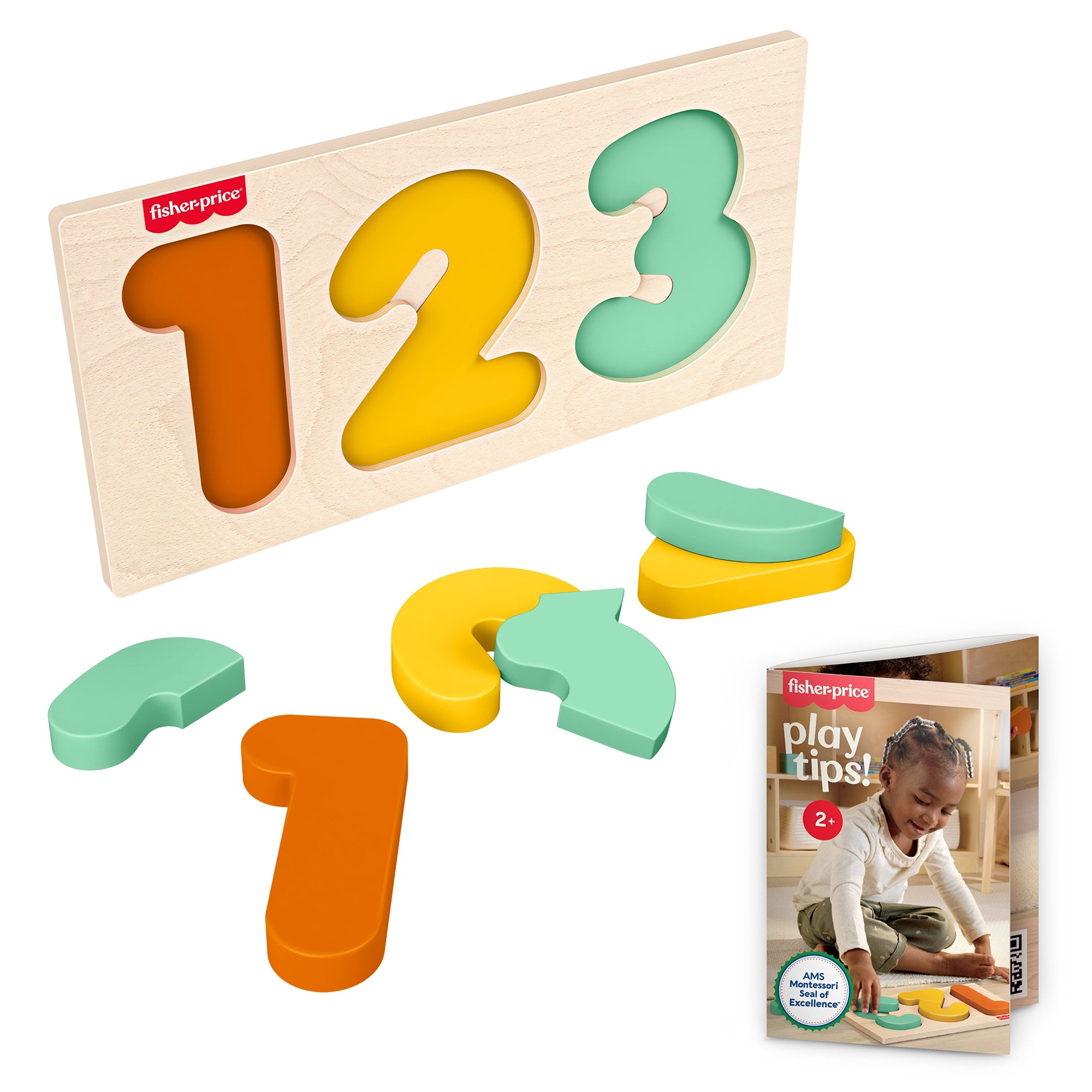 Fisher-Price Montessori Wooden 1-2-3 Puzzle. Toddler Learning Toy. 7 Wood Pieces