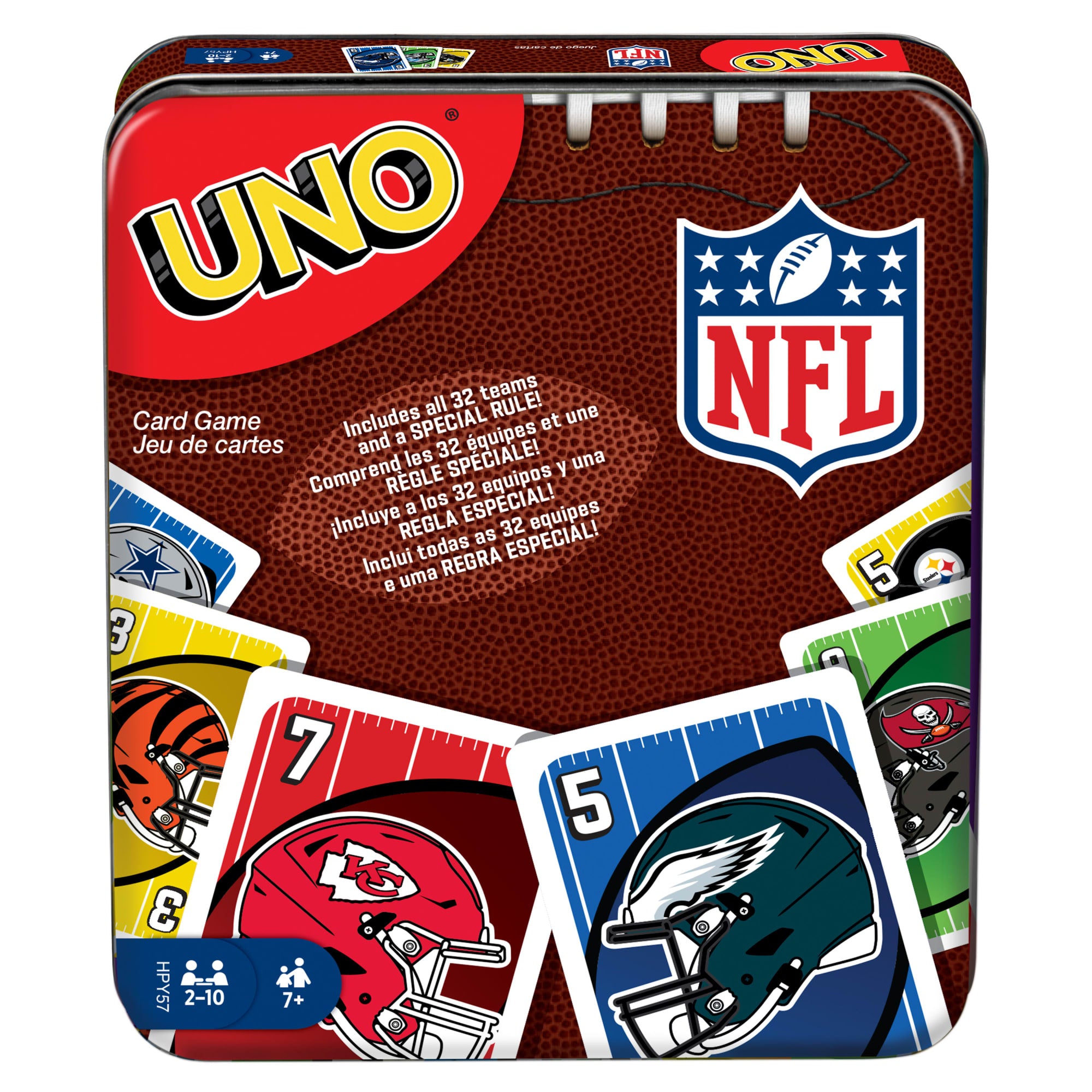 UNO NFL Card Game in Storage & Travel Tin For Kids. Adults & Family Night. Features All 32 NFL Teams