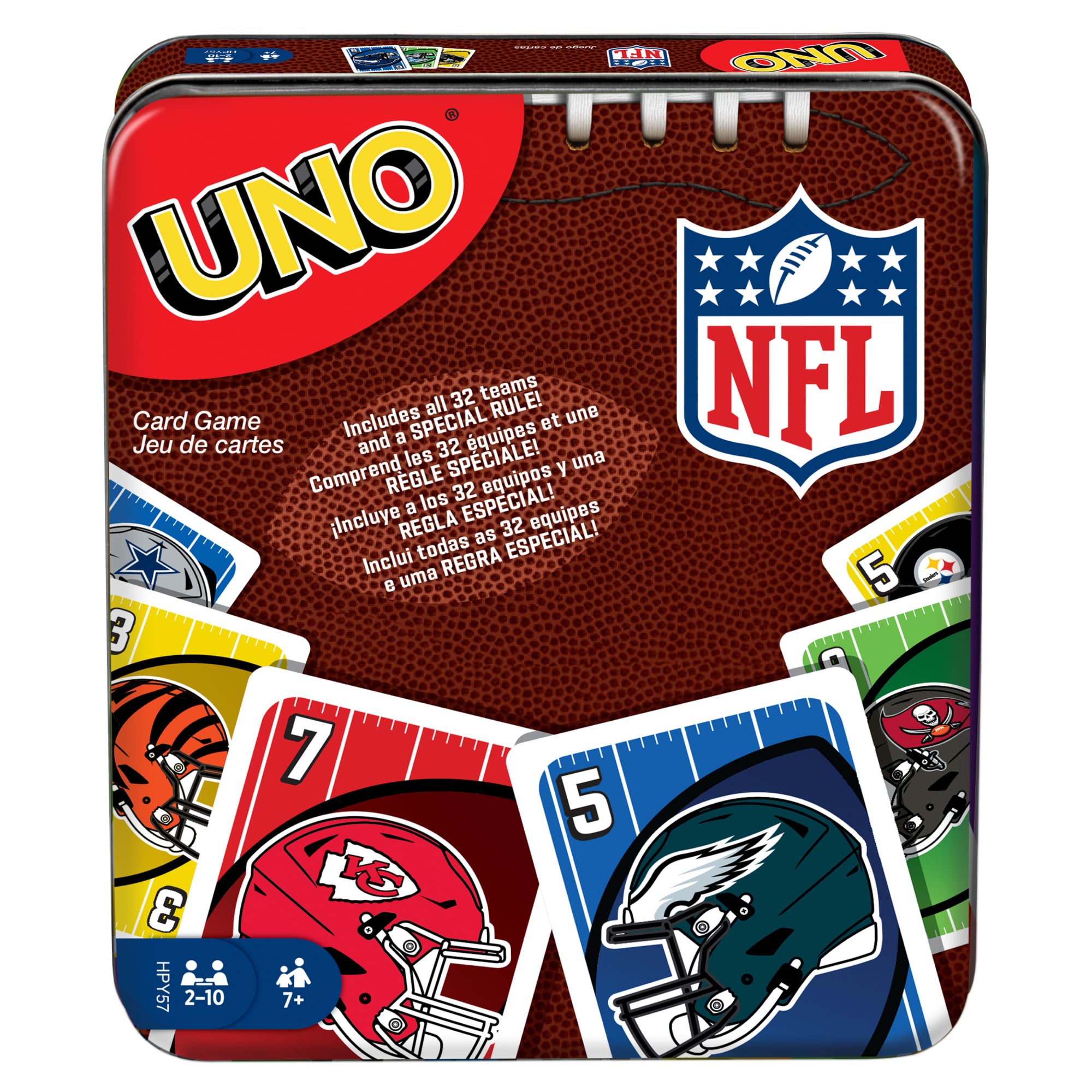 UNO NFL Card Game in Storage & Travel Tin For Kids. Adults & Family Night. Features All 32 NFL Teams