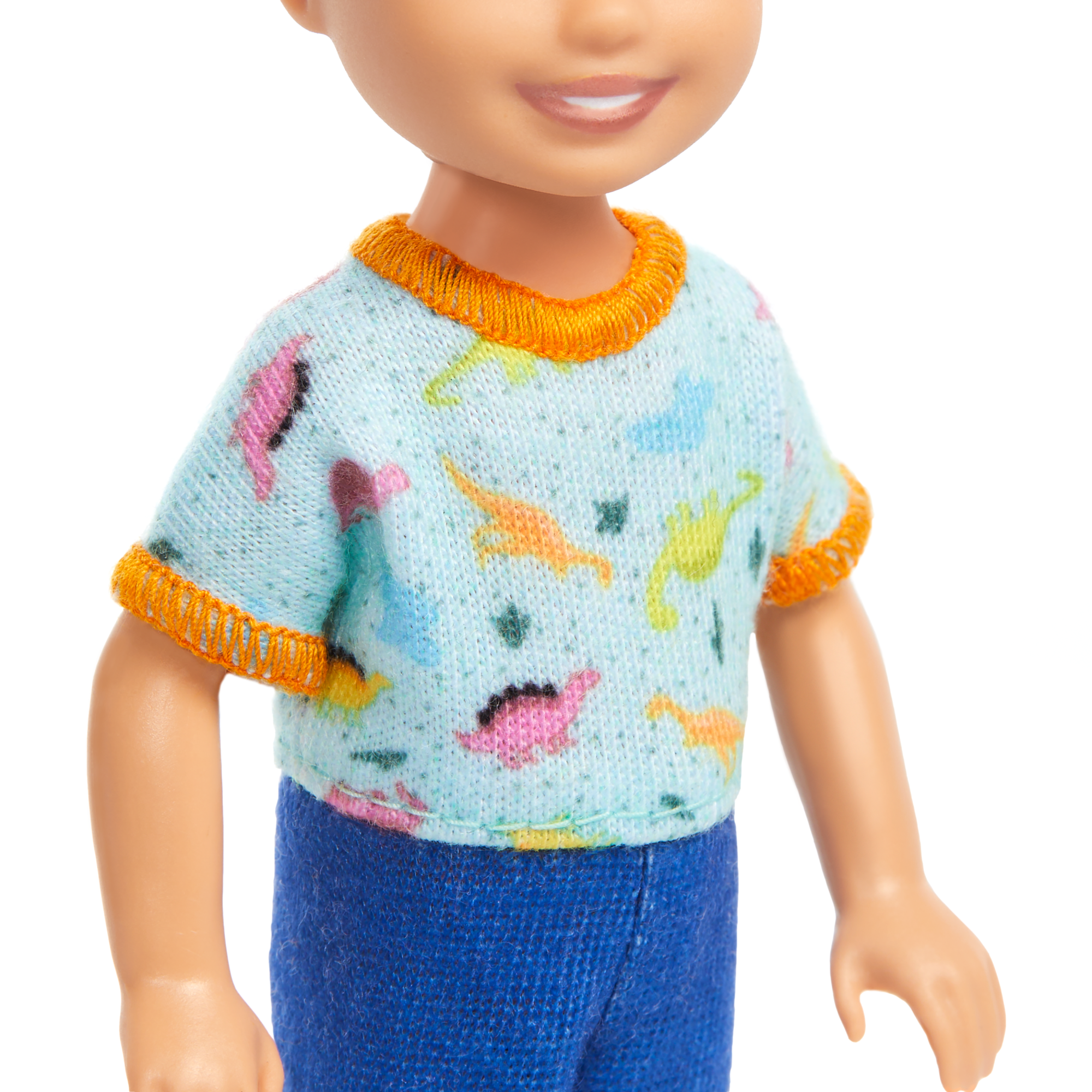 Barbie Chelsea Doll. Small Boy Doll Wearing Removable One-Piece With Dino Print. Blond Hair & Blue Eyes - Image 3