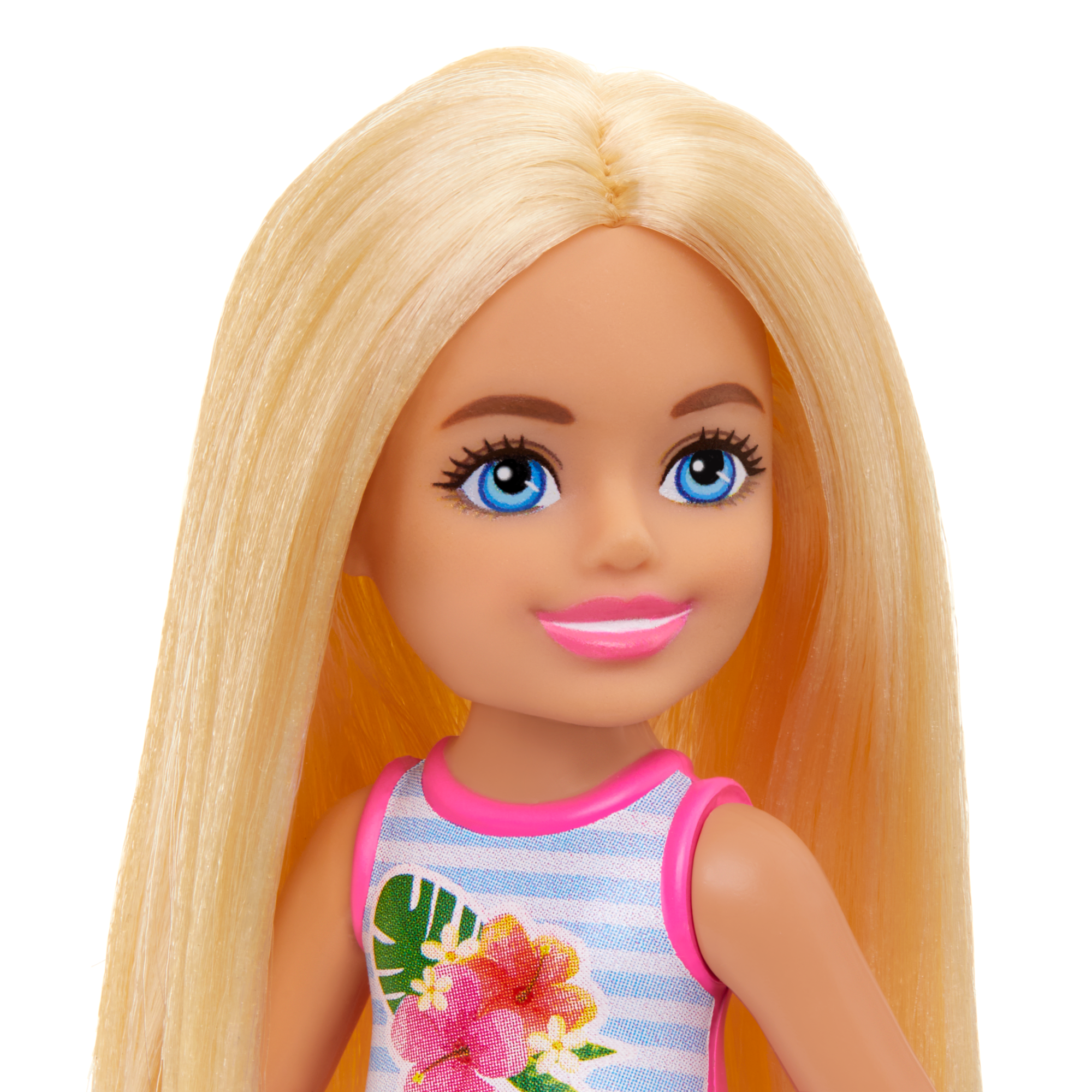 Barbie Chelsea Small Doll With Beach Swimsuit. Stripes & Floral Print. Blonde Hair & Blue Eyes - Image 2