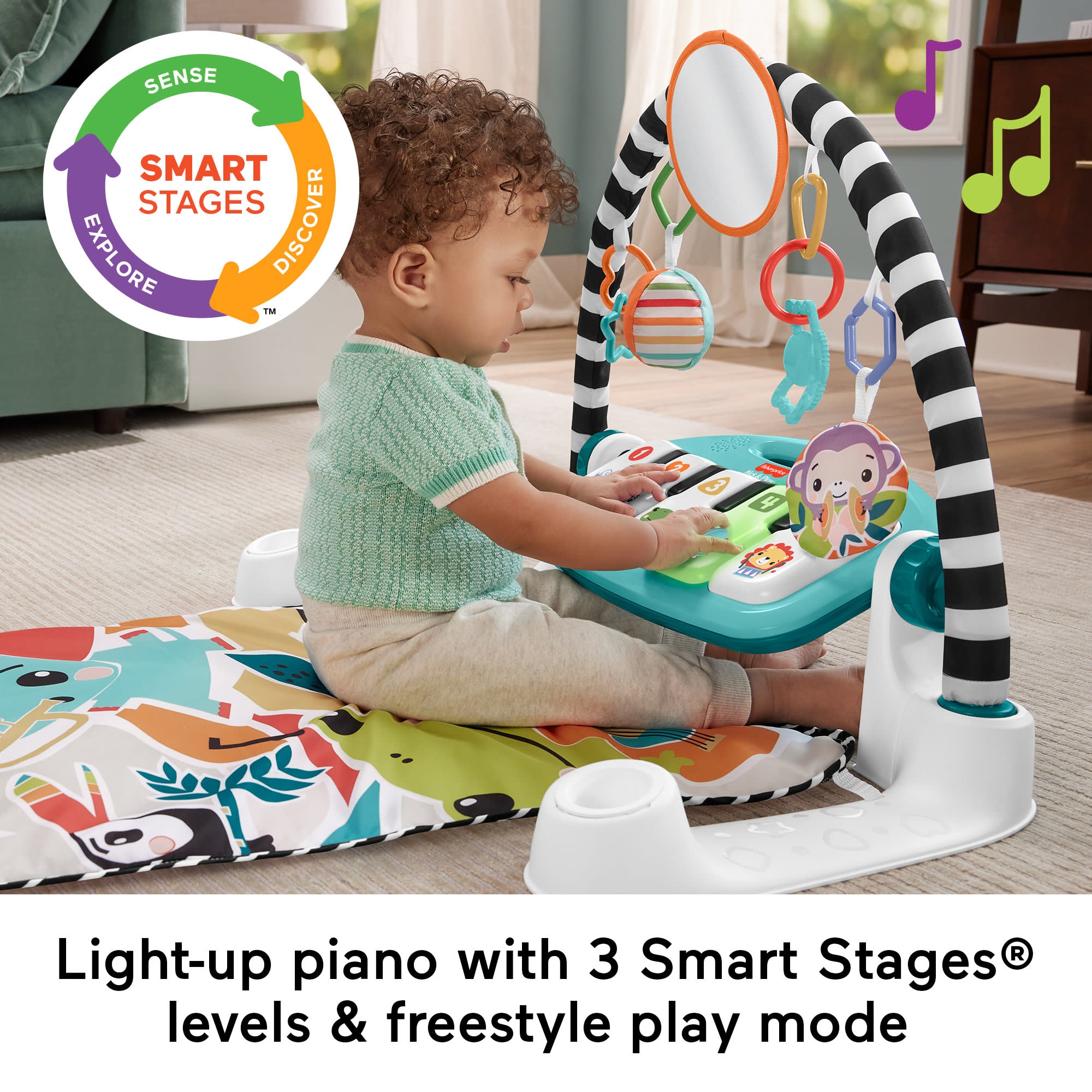 Fisher-Price Glow And Grow Kick & Play Piano Gym Baby Playmat With Musical Learning Toy. Blue - Image 4