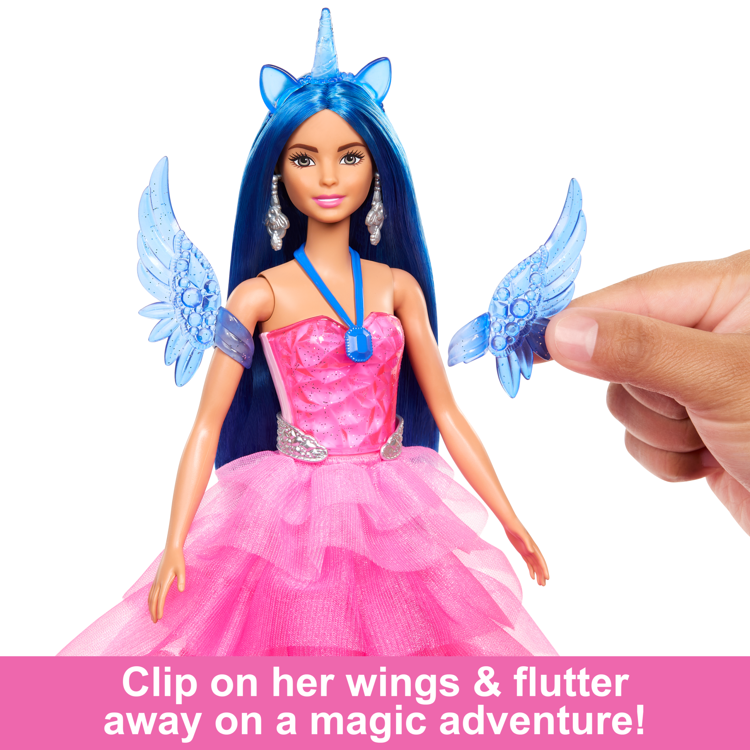 Barbie Unicorn Toy. 65th Anniversary Doll With Blue Hair. Pink Gown & Pet Alicorn - Image 2