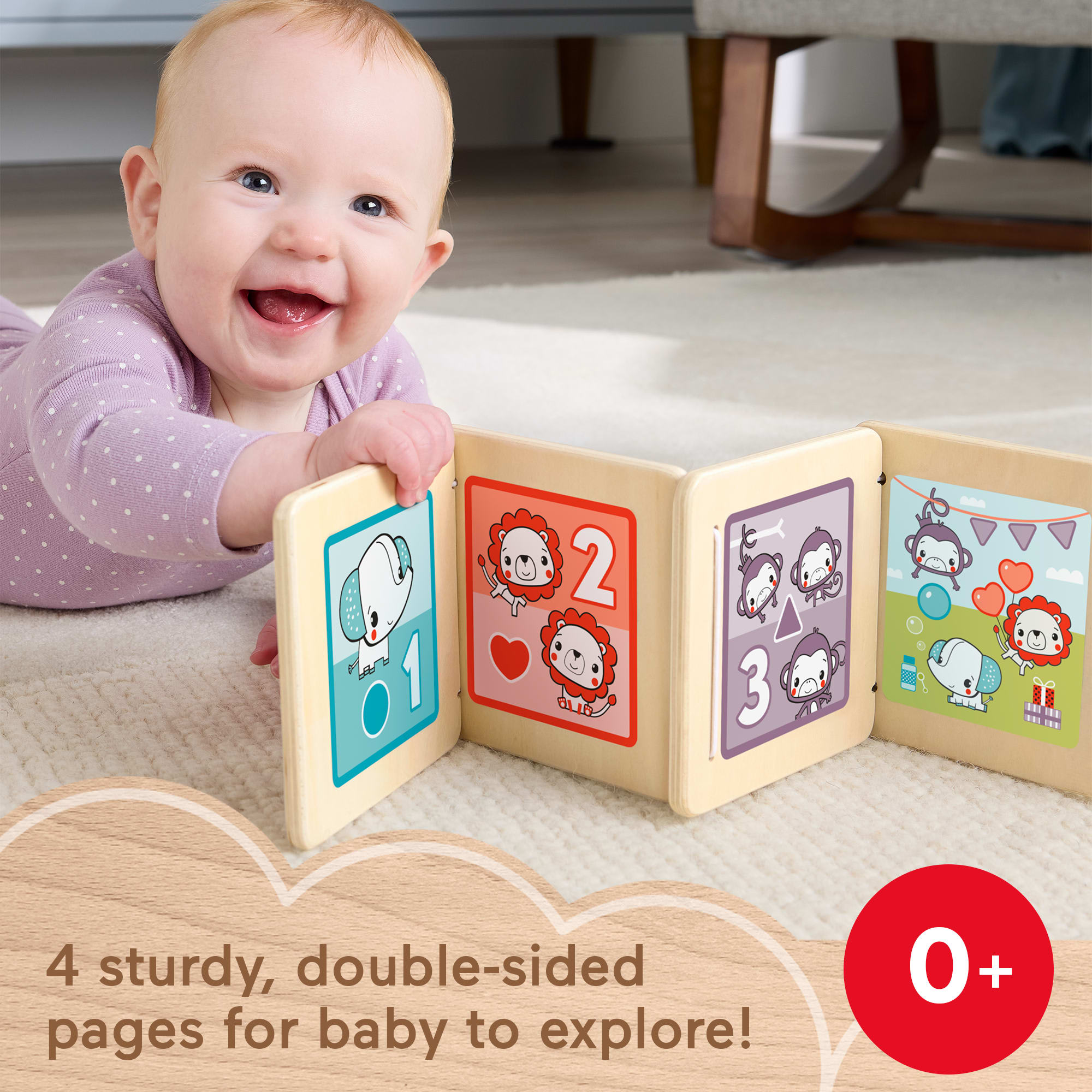 Fisher-Price Wooden Tummy Time Panel. Newborn Activity Toy With Mirror & High Contrast Designs - Image 2