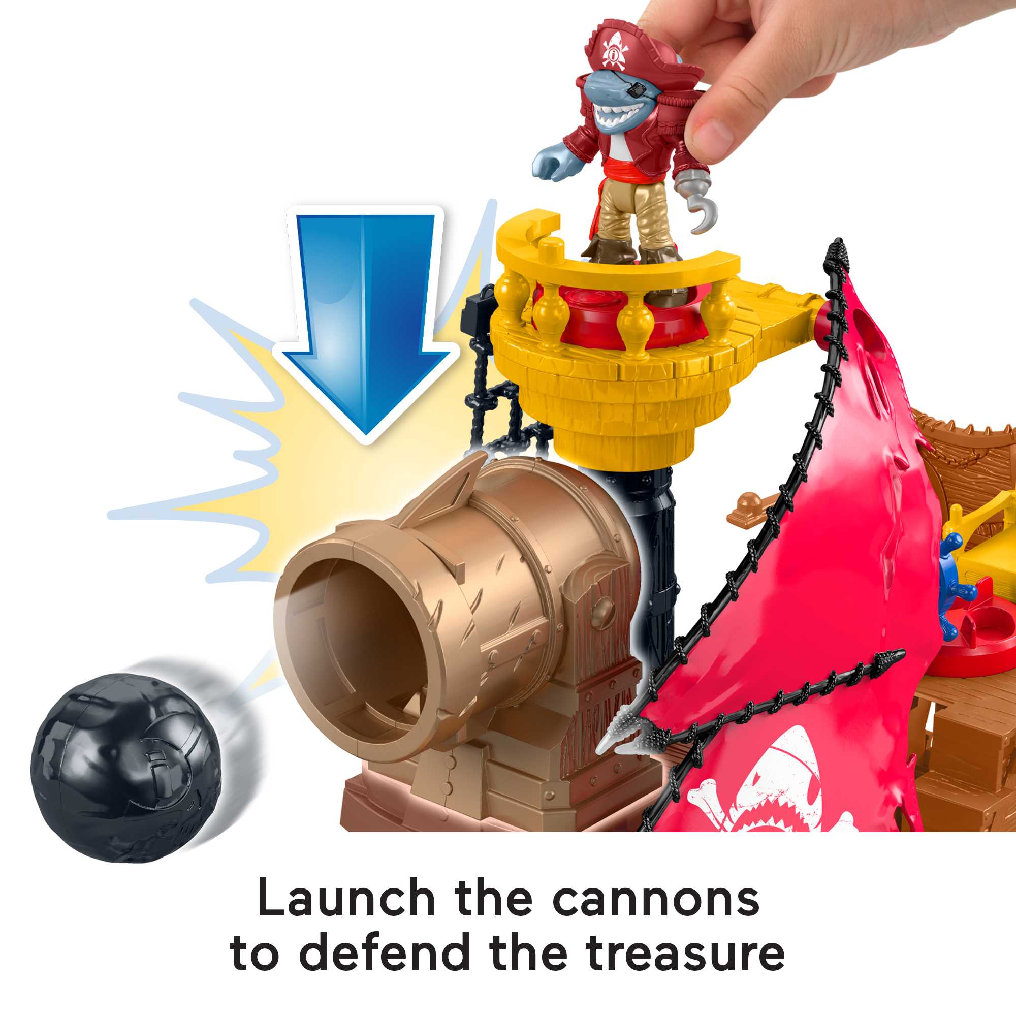 Imaginext Pirate Ship Playset With Shark Bite Action. 2 Pirate Figures. Preschool Toys. Child 3Y+ - Image 4