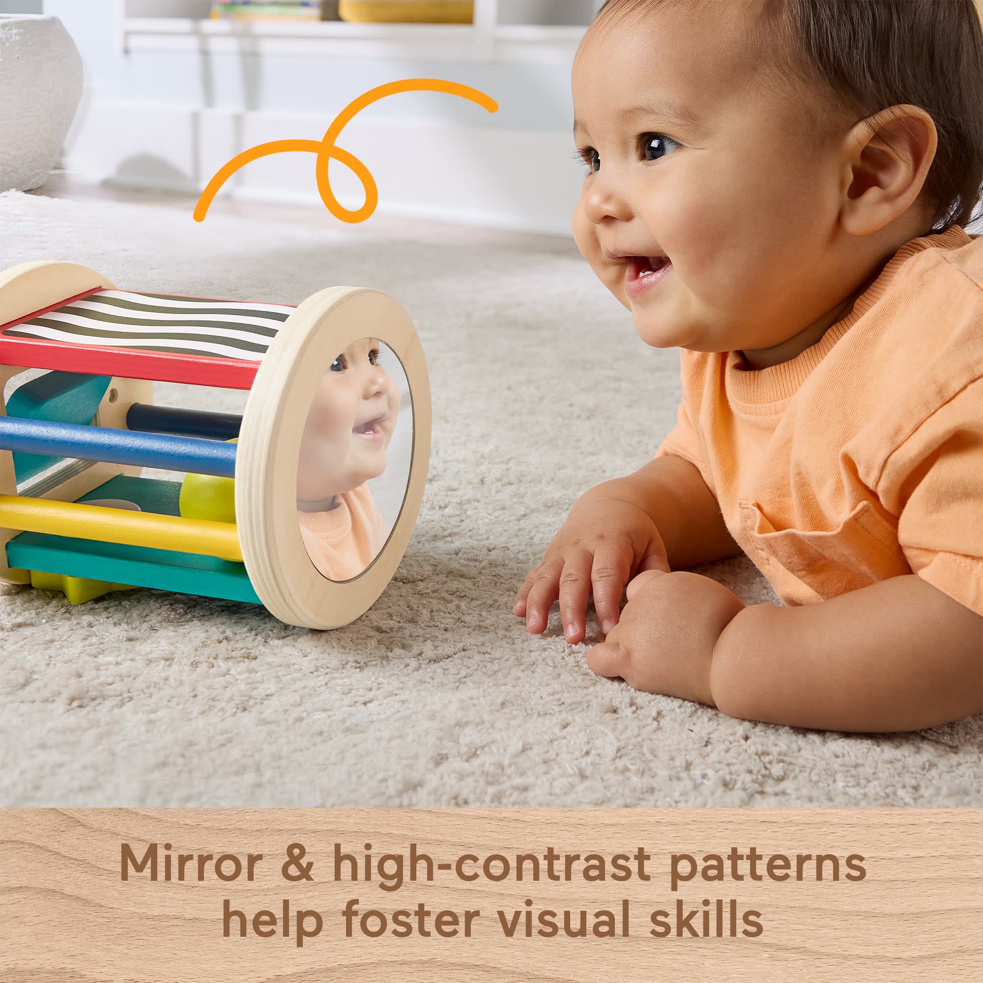 Fisher-Price Wooden Crawl After Roller Baby Activity Toy For Sensory & Motor Skills Development - Image 4