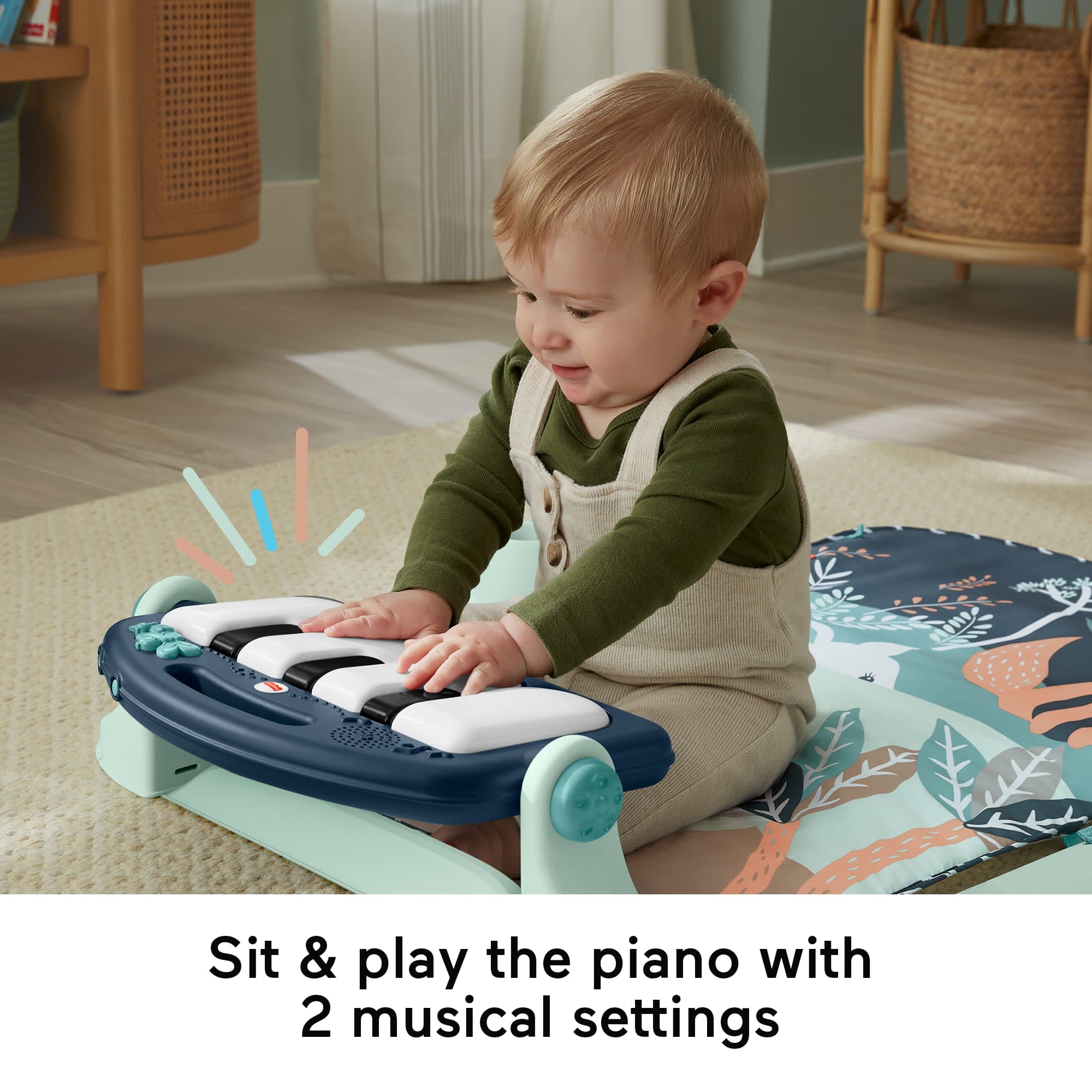 Fisher-Price Baby Gym Playmat With Kick & Play Piano And Tummy Time Toys. Navy Fawn - Image 4