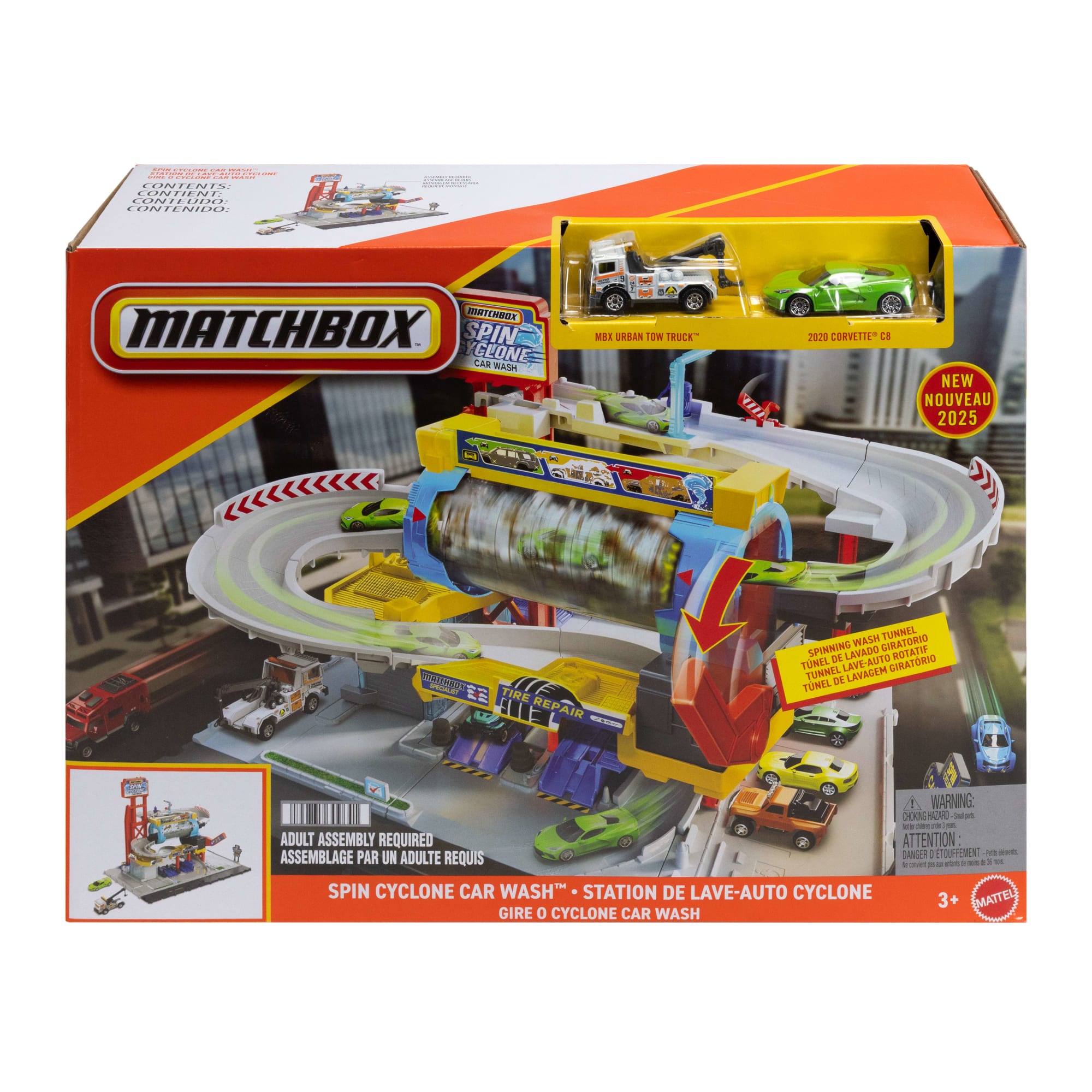 Matchbox Spin Cyclone Car Wash Playset With 1:64 Scale Die-Cast Toy Corvette & Tow Truck - Image 6