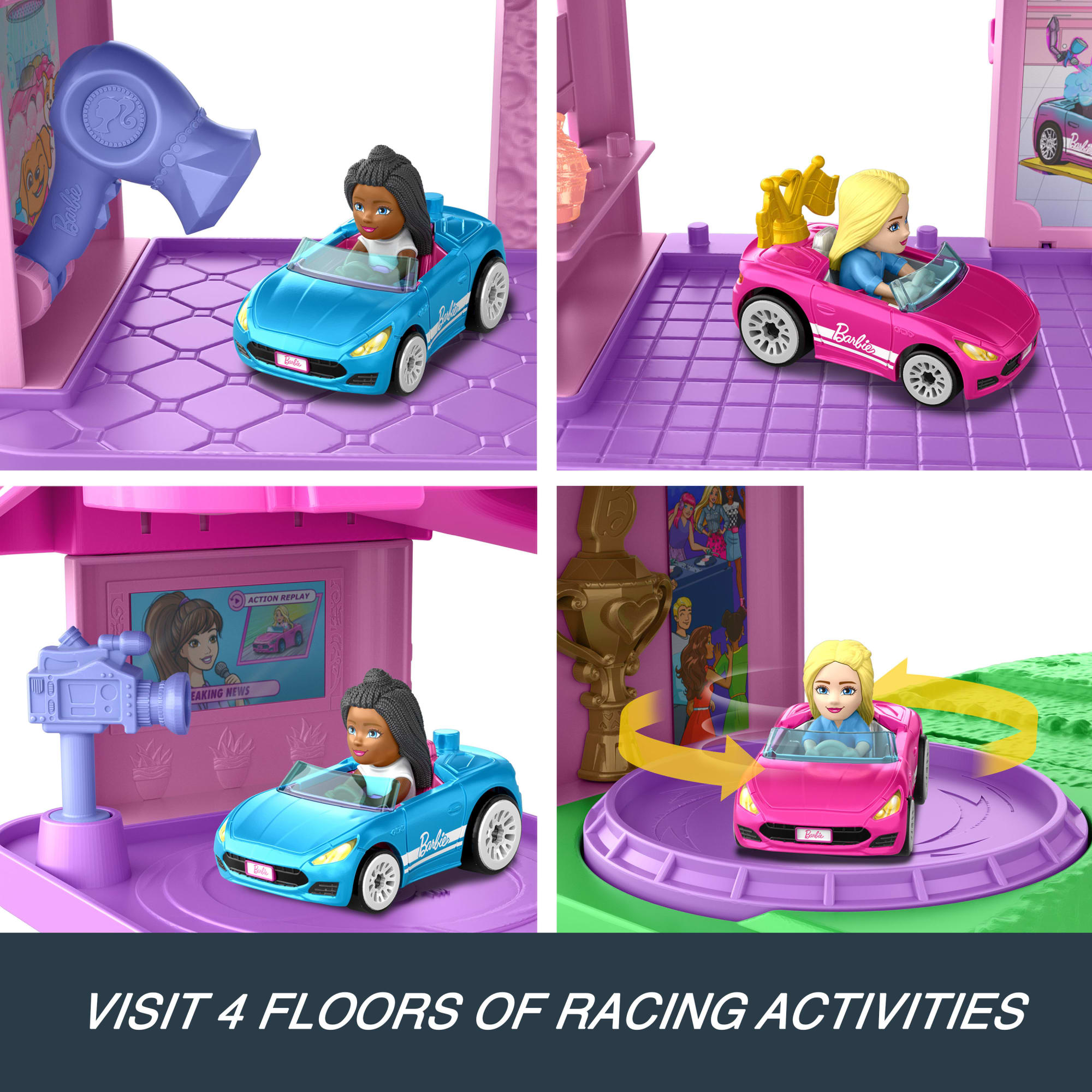 Hot Wheels Racerverse Barbie Spiral Race Track Set With Barbie Malibu & Barbie Brooklyn Toy Cars - Image 4