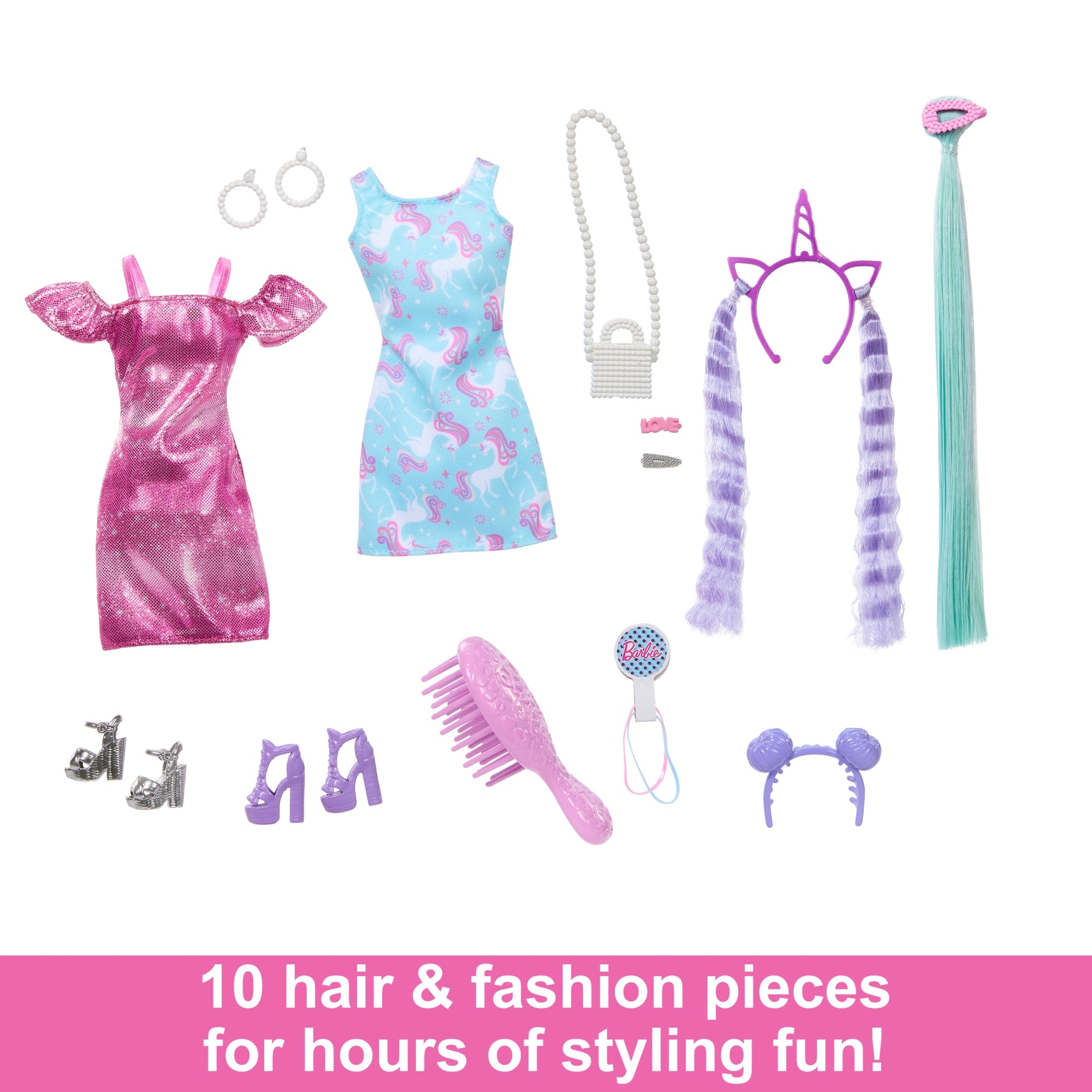 Barbie Fun & Fancy Hair Doll With Extra-Long Colorful Black Hair And Styling Accessories - Image 3