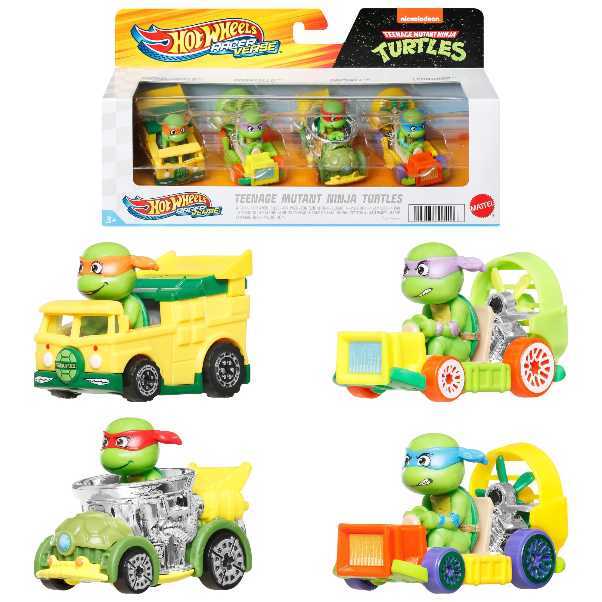 Hot Wheels Racerverse. Set Of 4 Die-Cast Hot Wheels Cars With Pop Culture Characters As Drivers