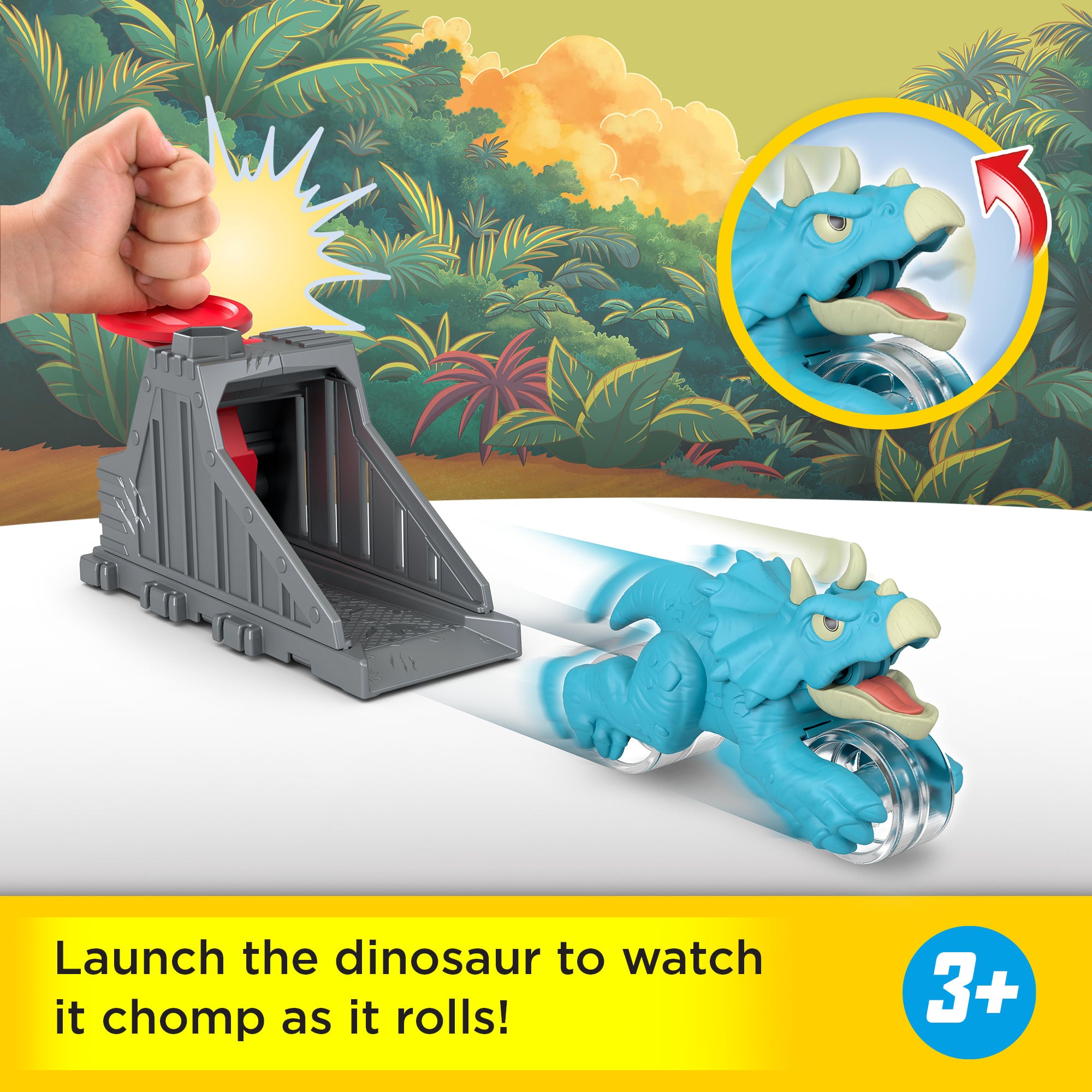 Imaginext Jurassic World Launcher Set With Chomping Toy Triceratops & 2 Accessories - Image 2