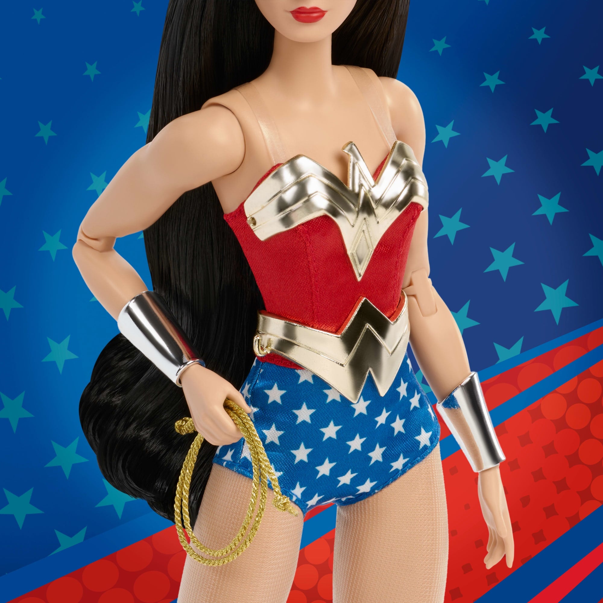 Barbie Wonder Woman Collectible Doll in Red And Blue Tank Suit With Golden Accessories And Lasso - Image 3