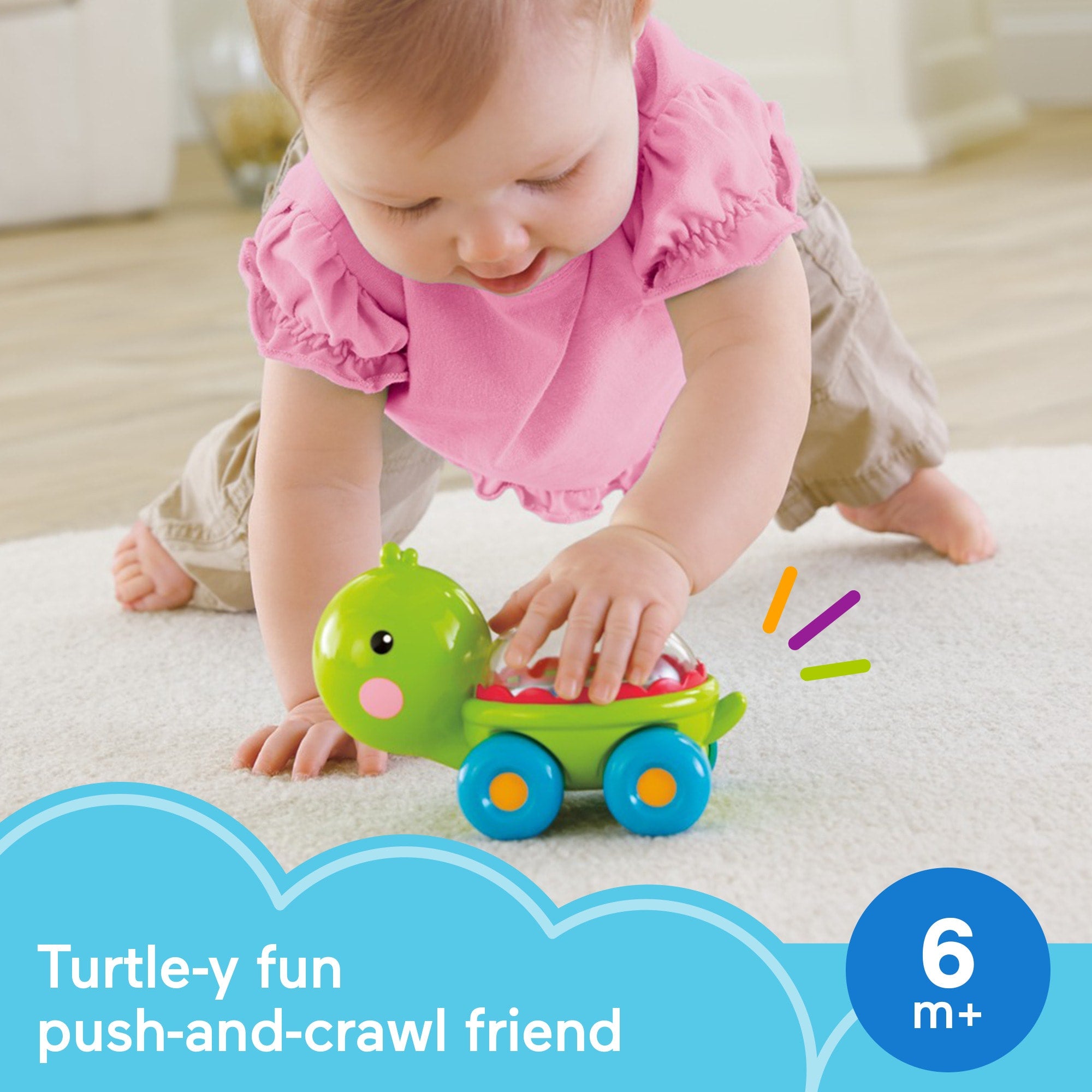 Fisher-Price Poppity Pop Turtle Push-Along Vehicle With Sounds For Infant Crawling Play - Image 2